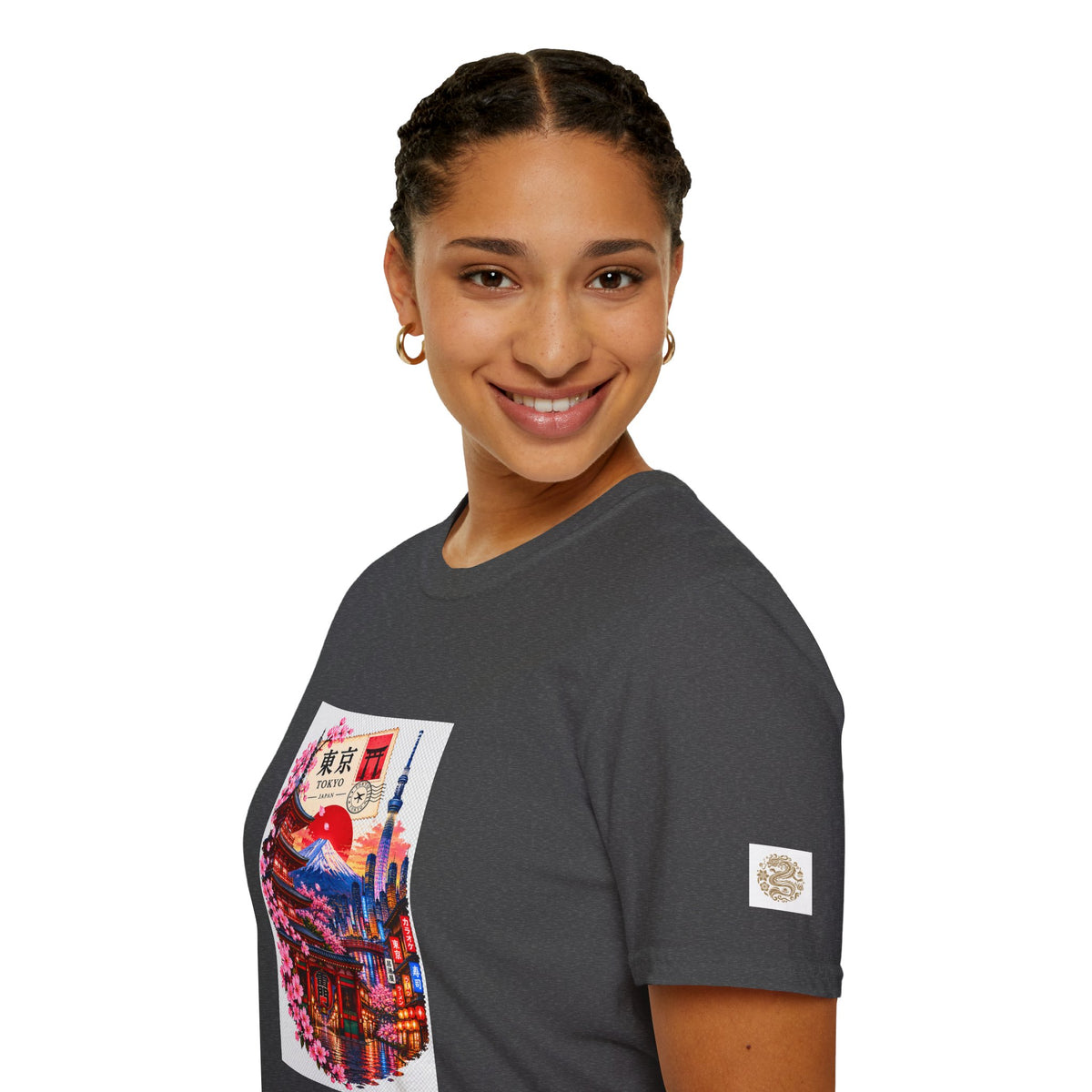 Tokyo Sakura Illustration T-Shirt — Vintage Mount Fuji & Cherry Blossom Graphic
