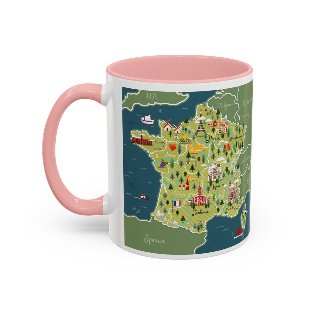 World Map Accent Coffee Mug — Illustrated Italy & Blue World Map Travel Mug (11/15oz)