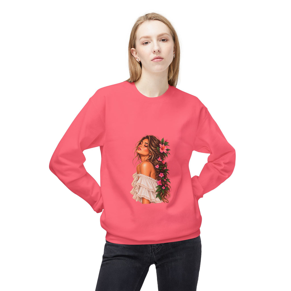 Floral Woman Crewneck Sweatshirt — 'Everything' Graphic Back