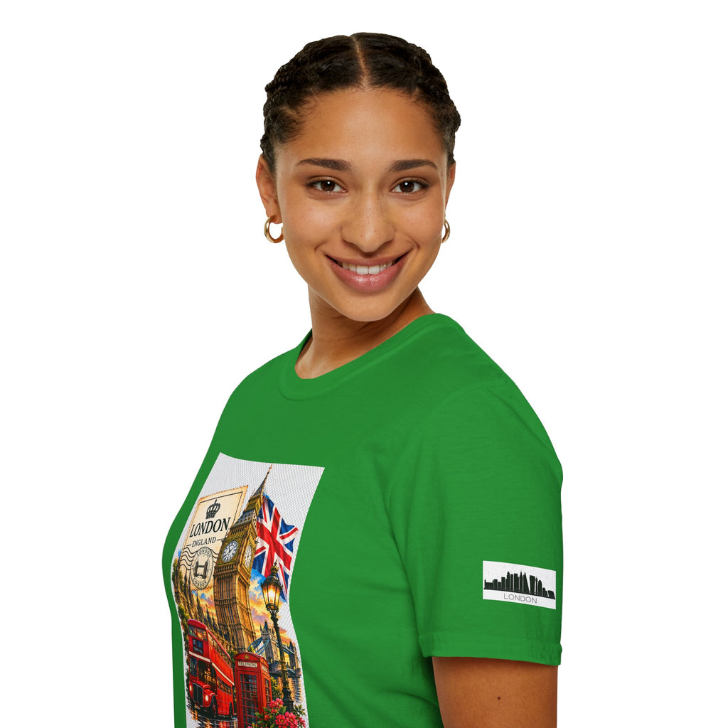 London Vintage Collage T-Shirt — Big Ben, Red Bus & Union Jack Tee