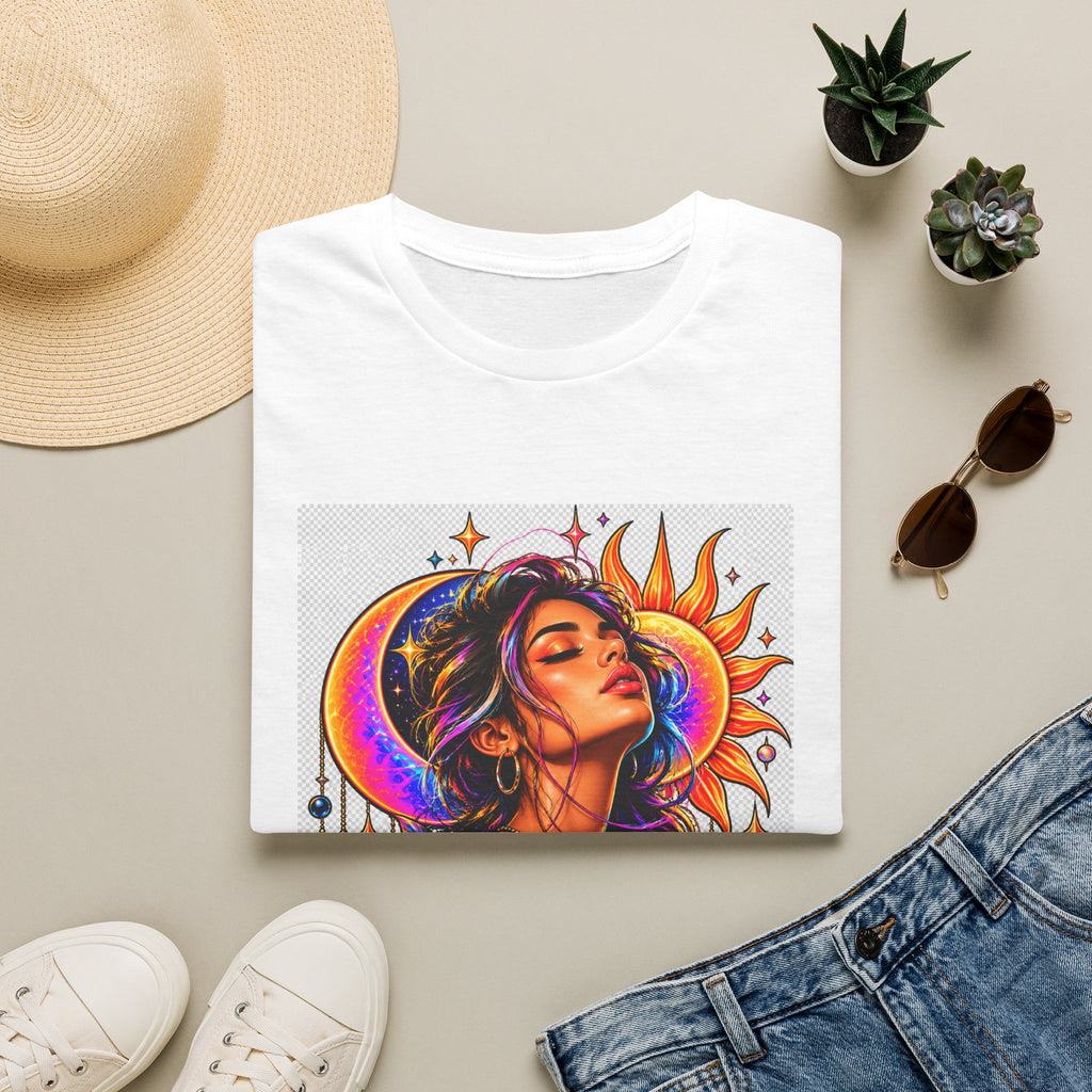 Sun & Moon Goddess T-Shirt — Vibrant Floral Boho Portrait Tee