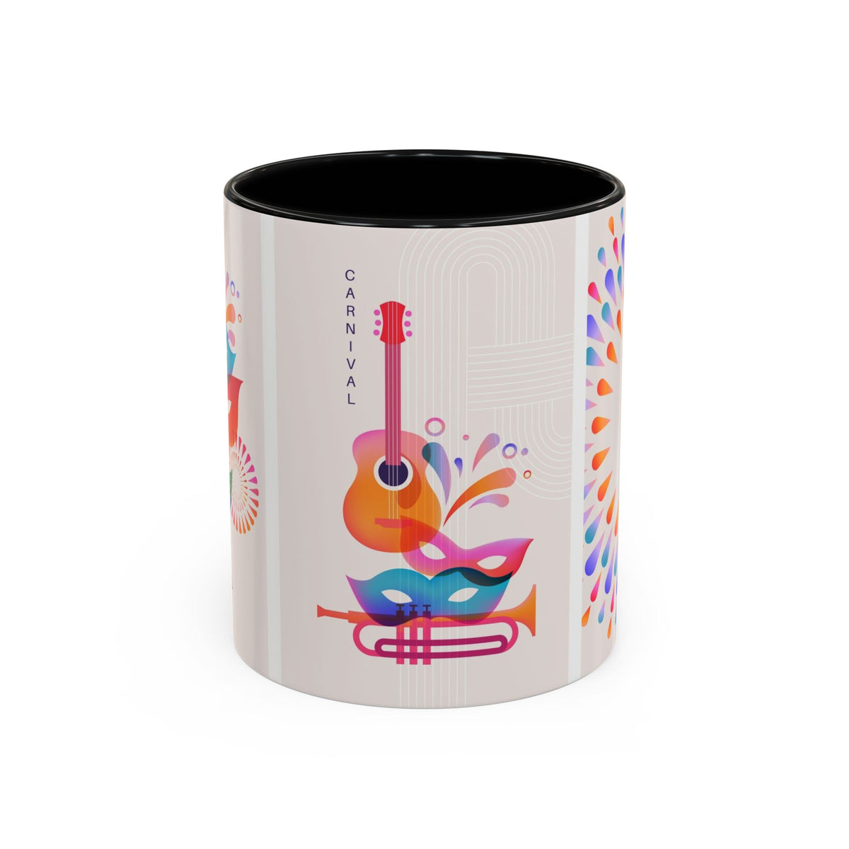 Carnival Music Accent Coffee Mug — Colorful Guitar & Mask 11/15oz