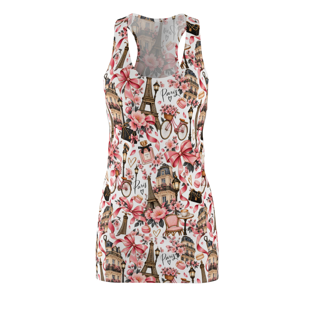 Paris Floral Racerback Dress — Eiffel Tower & Bicycle All-Over Print
