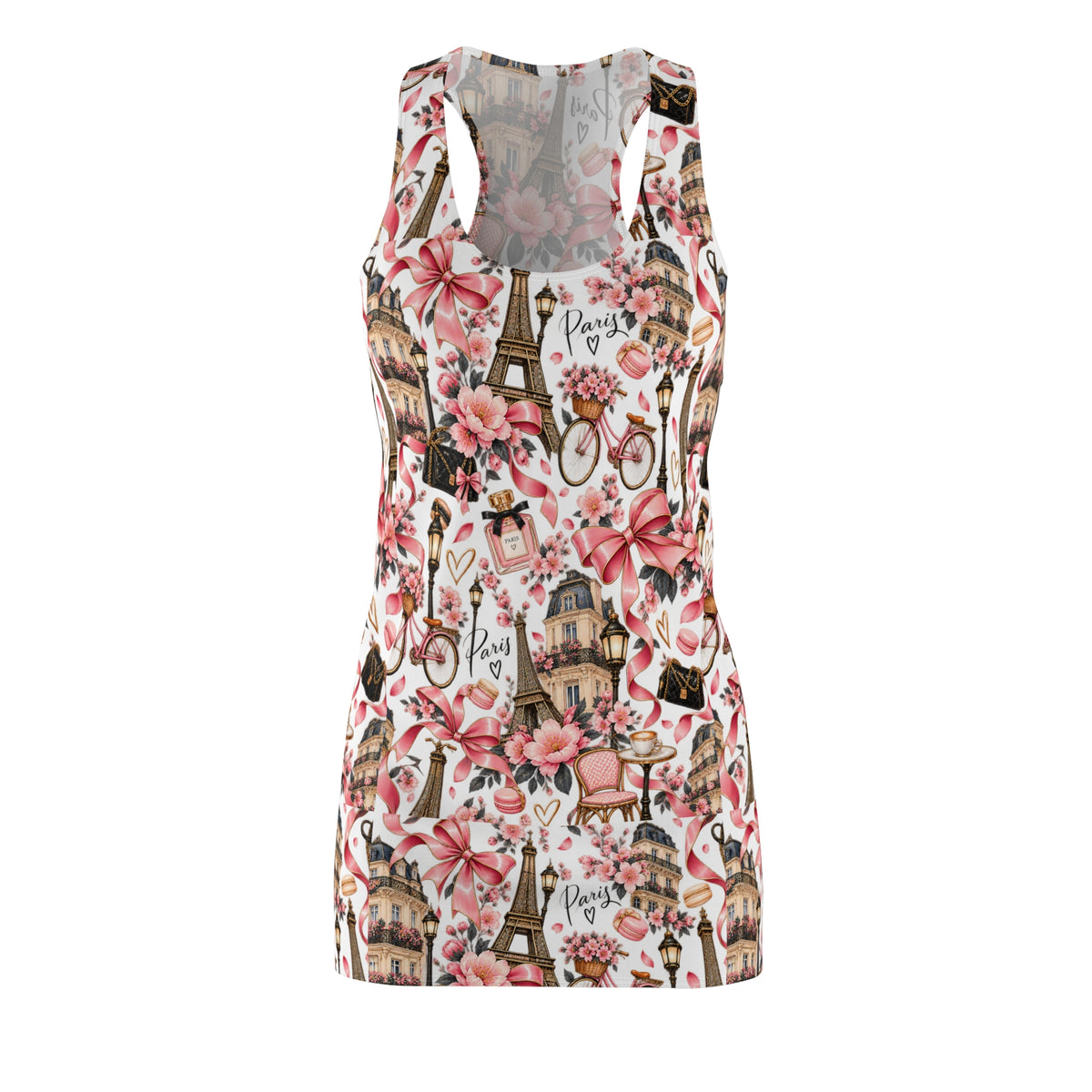Paris Floral Racerback Dress — Eiffel Tower & Bicycle All-Over Print