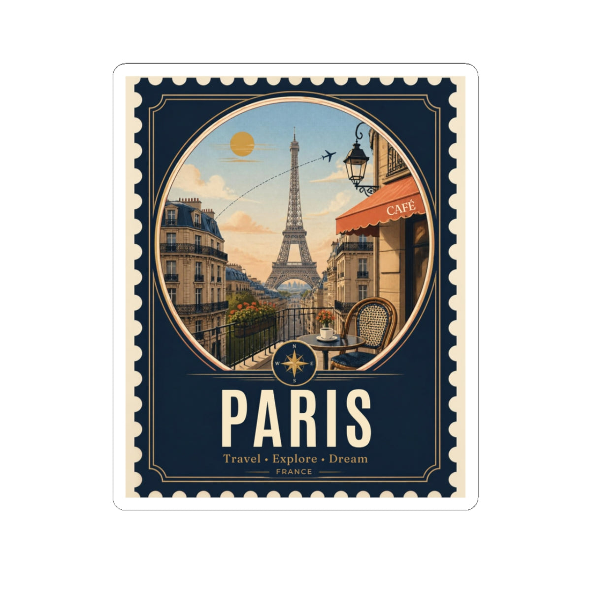 Paris Vintage Travel Sticker — Eiffel Tower Postage-Style Kiss-Cut