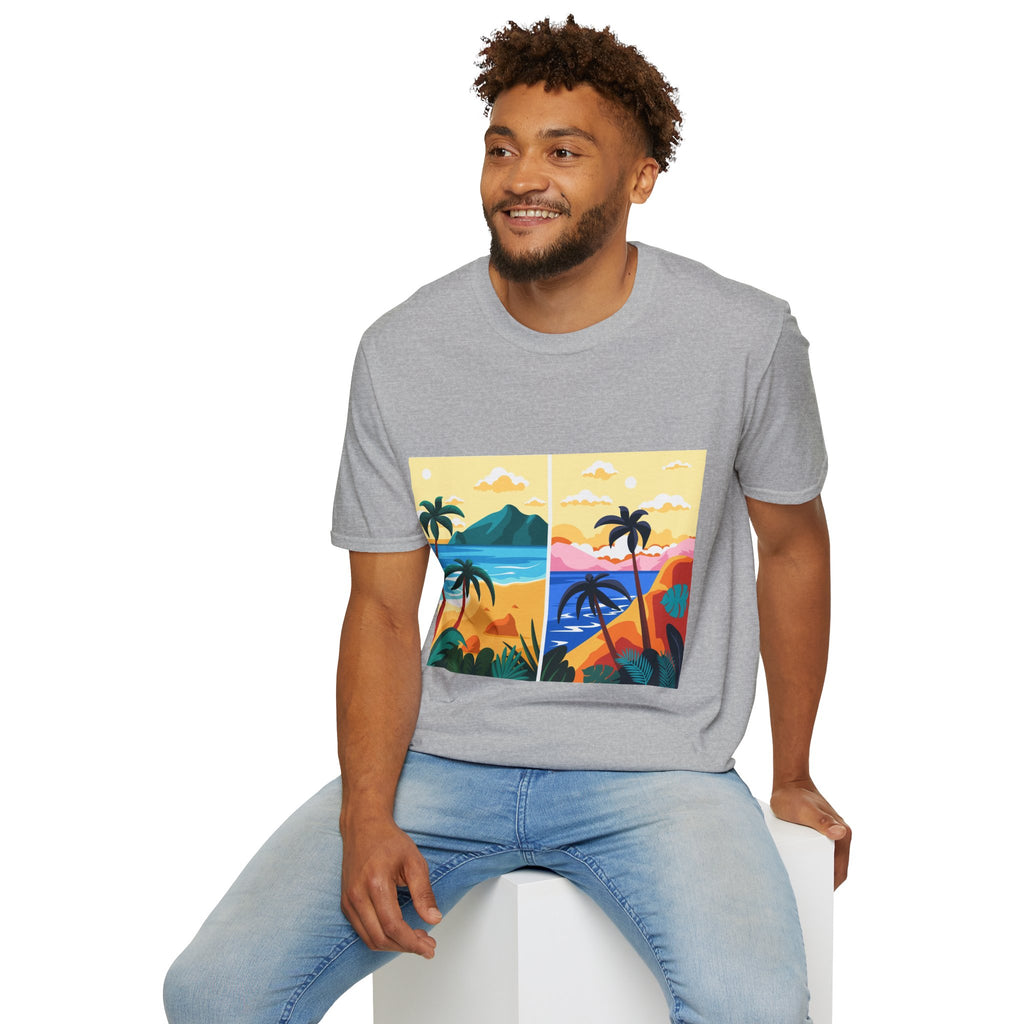 T-Shirt — Tropical Sunset Beach Panel Graphic Tee