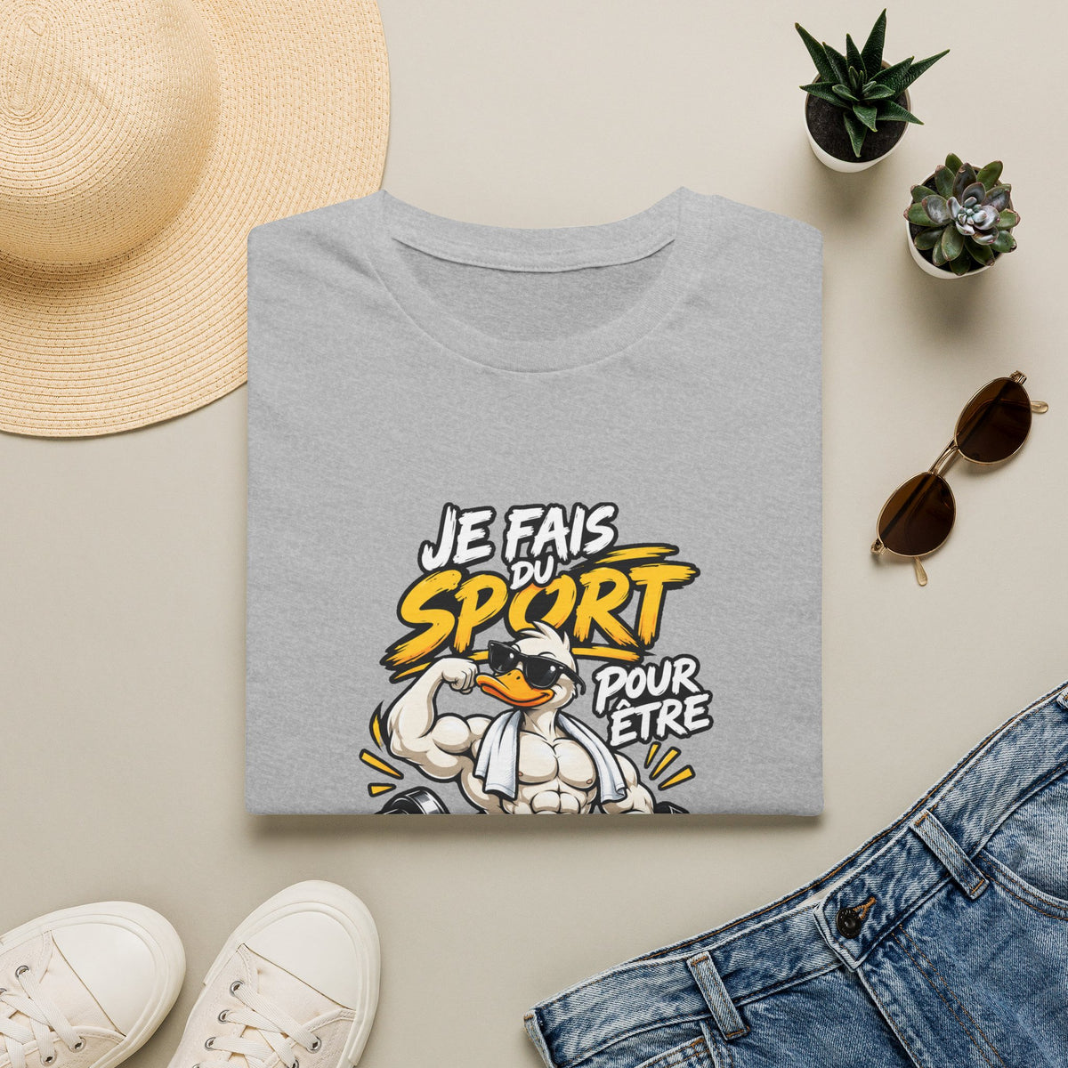 T-Shirt "Je Fais Sport Pour Être Beau Tout Nu" — Funny French Gym Graphic Tee