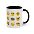 Emoji Faces Coffee Mug — Funny Yellow Emoji Pattern Accent Mug (11/15oz)