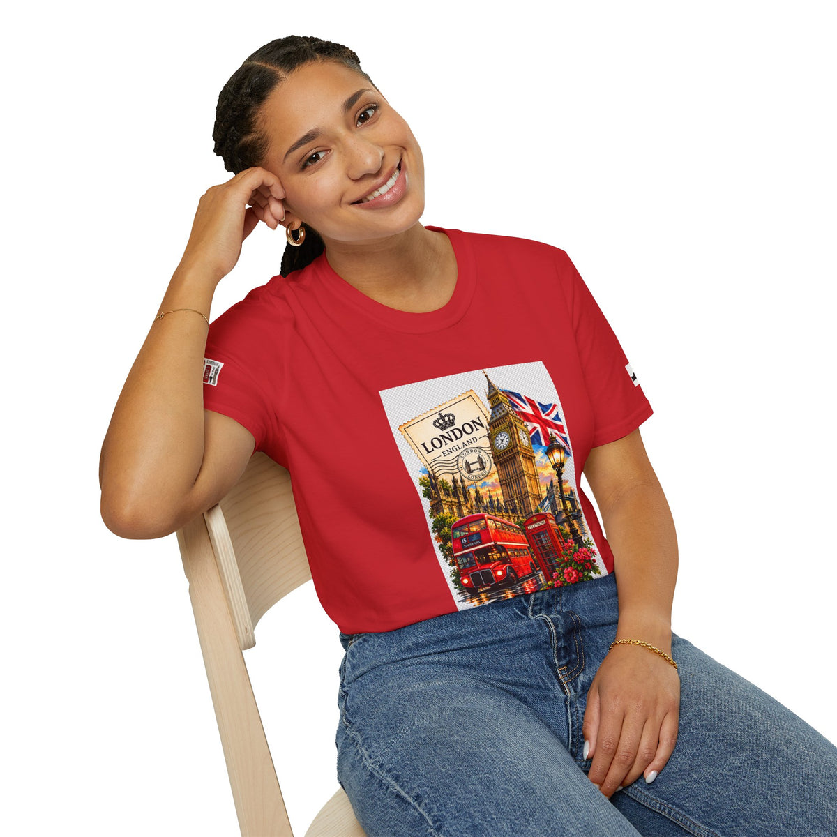 London Vintage Collage T-Shirt — Big Ben, Red Bus & Union Jack Tee