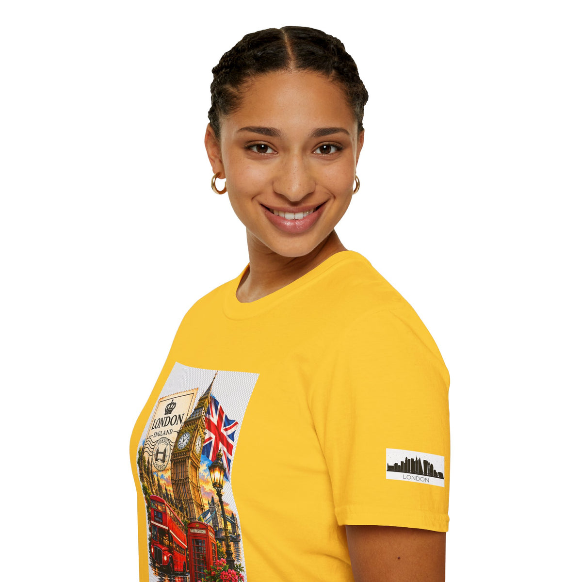 London Vintage Collage T-Shirt — Big Ben, Red Bus & Union Jack Tee