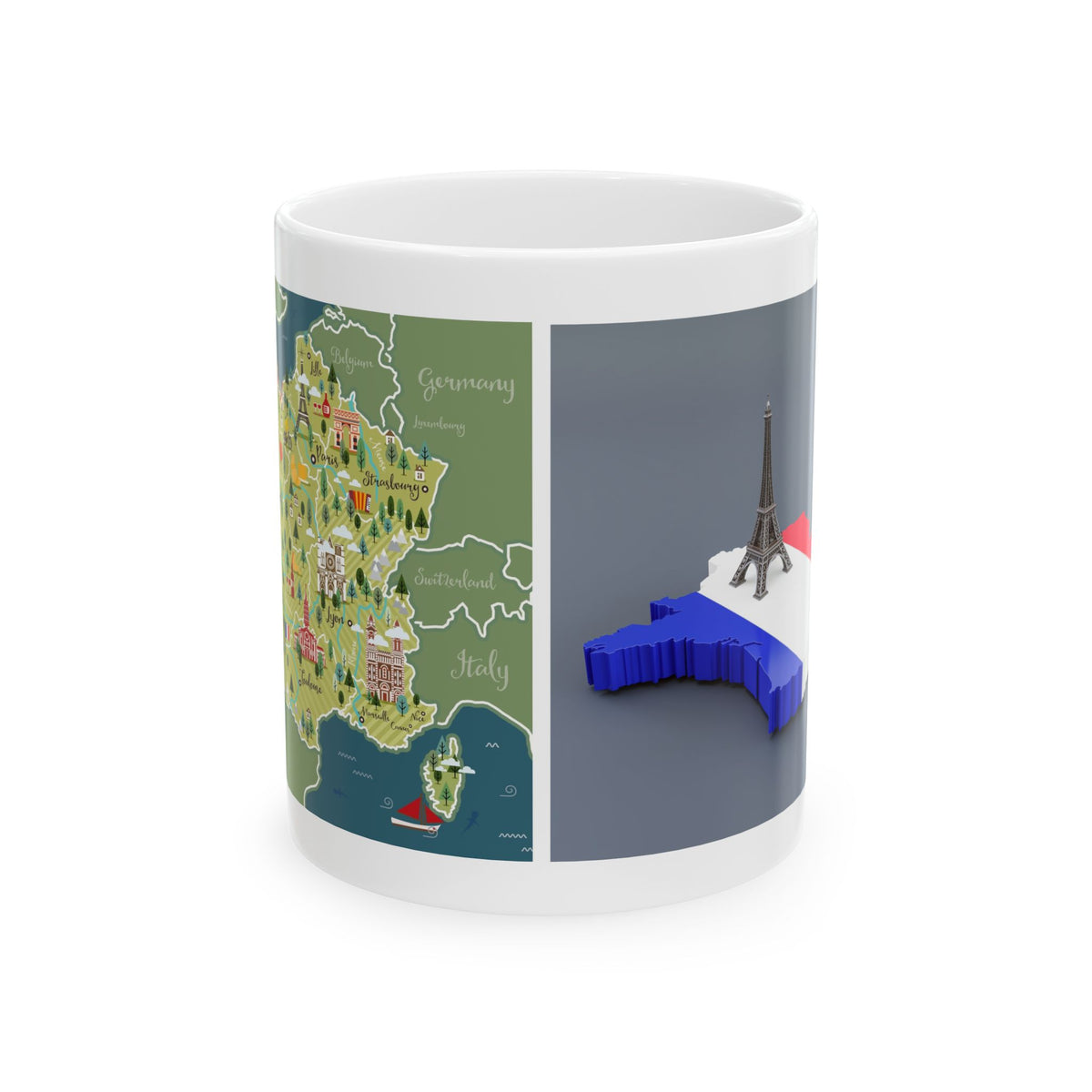 France Landmark Map Ceramic Mug — Illustrated Travel Map Gift (11oz & 15oz)