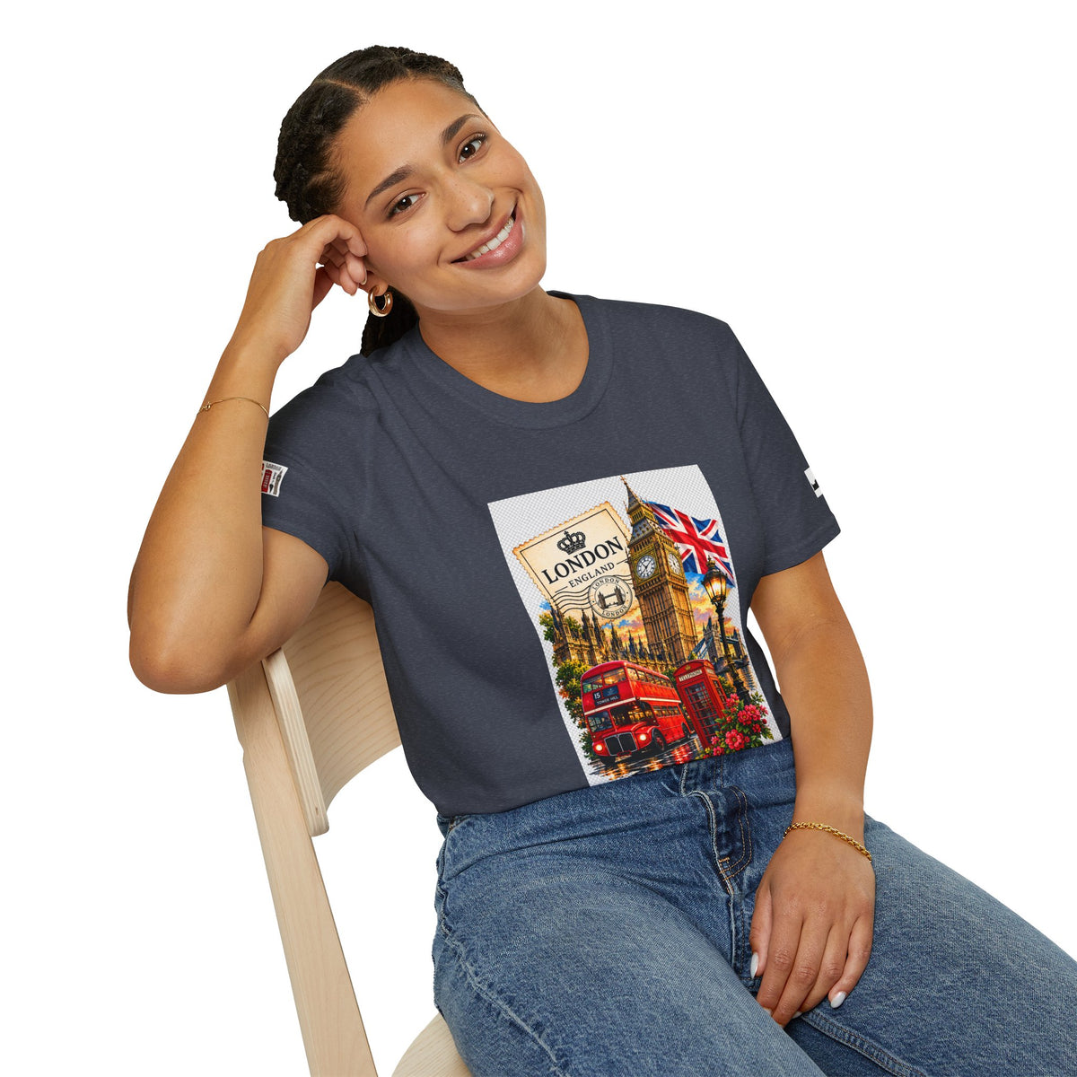 London Vintage Collage T-Shirt — Big Ben, Red Bus & Union Jack Tee
