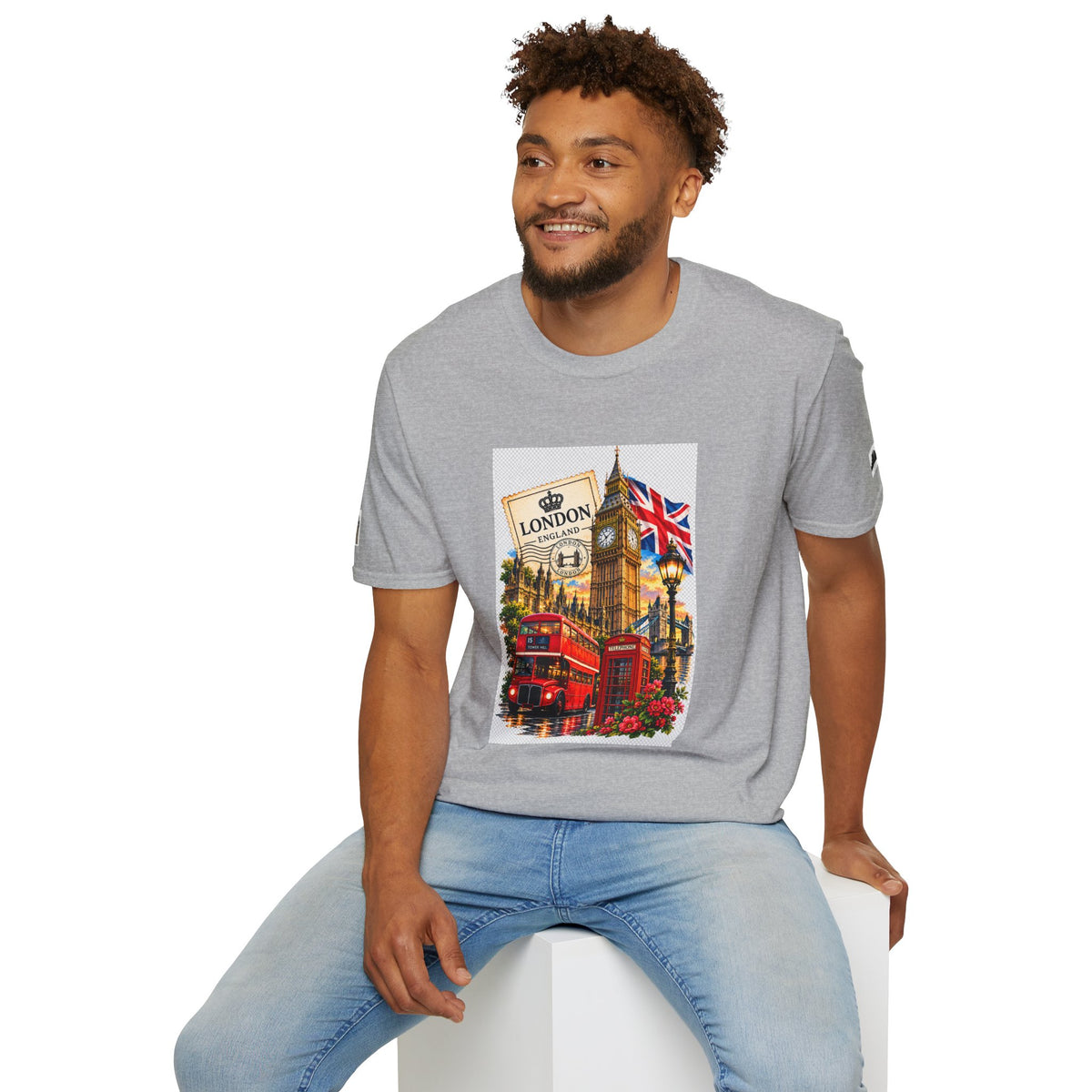 London Vintage Collage T-Shirt — Big Ben, Red Bus & Union Jack Tee