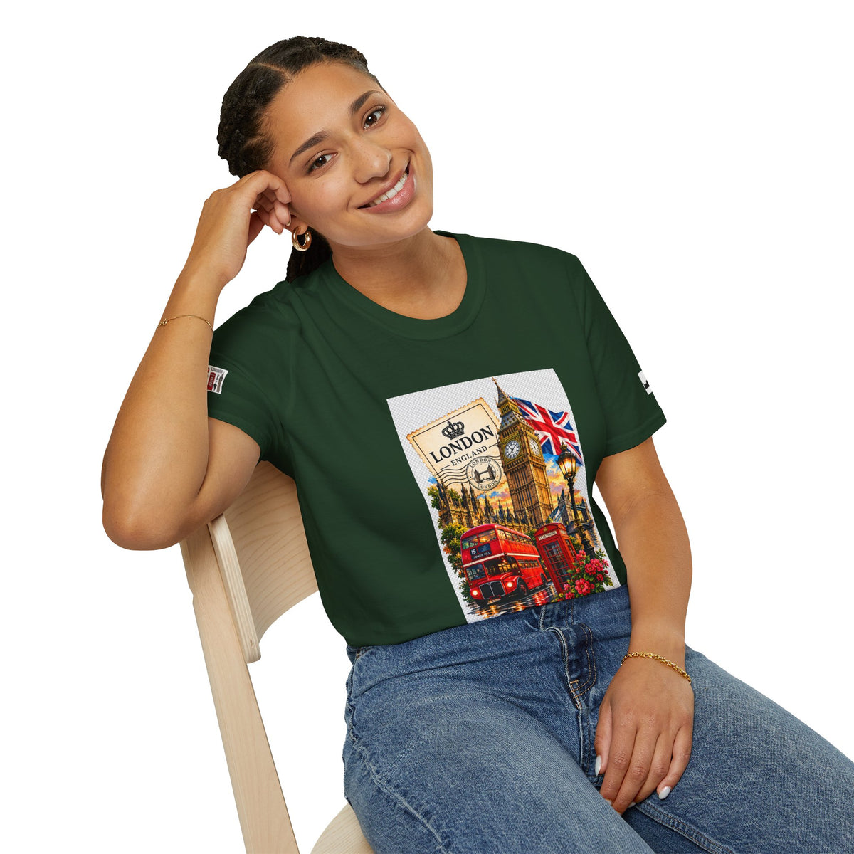 London Vintage Collage T-Shirt — Big Ben, Red Bus & Union Jack Tee