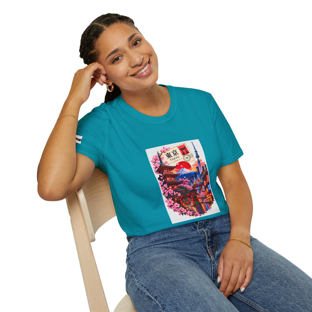 Tokyo Sakura Illustration T-Shirt — Vintage Mount Fuji & Cherry Blossom Graphic
