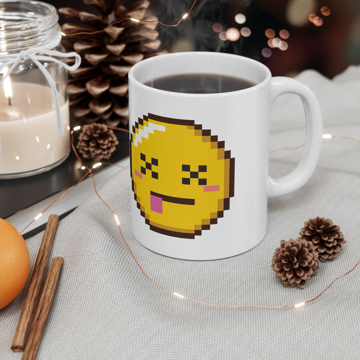 Emoji Pixel Mug – Playful Retro Smiley Ceramic Coffee Cup (11oz/15oz)