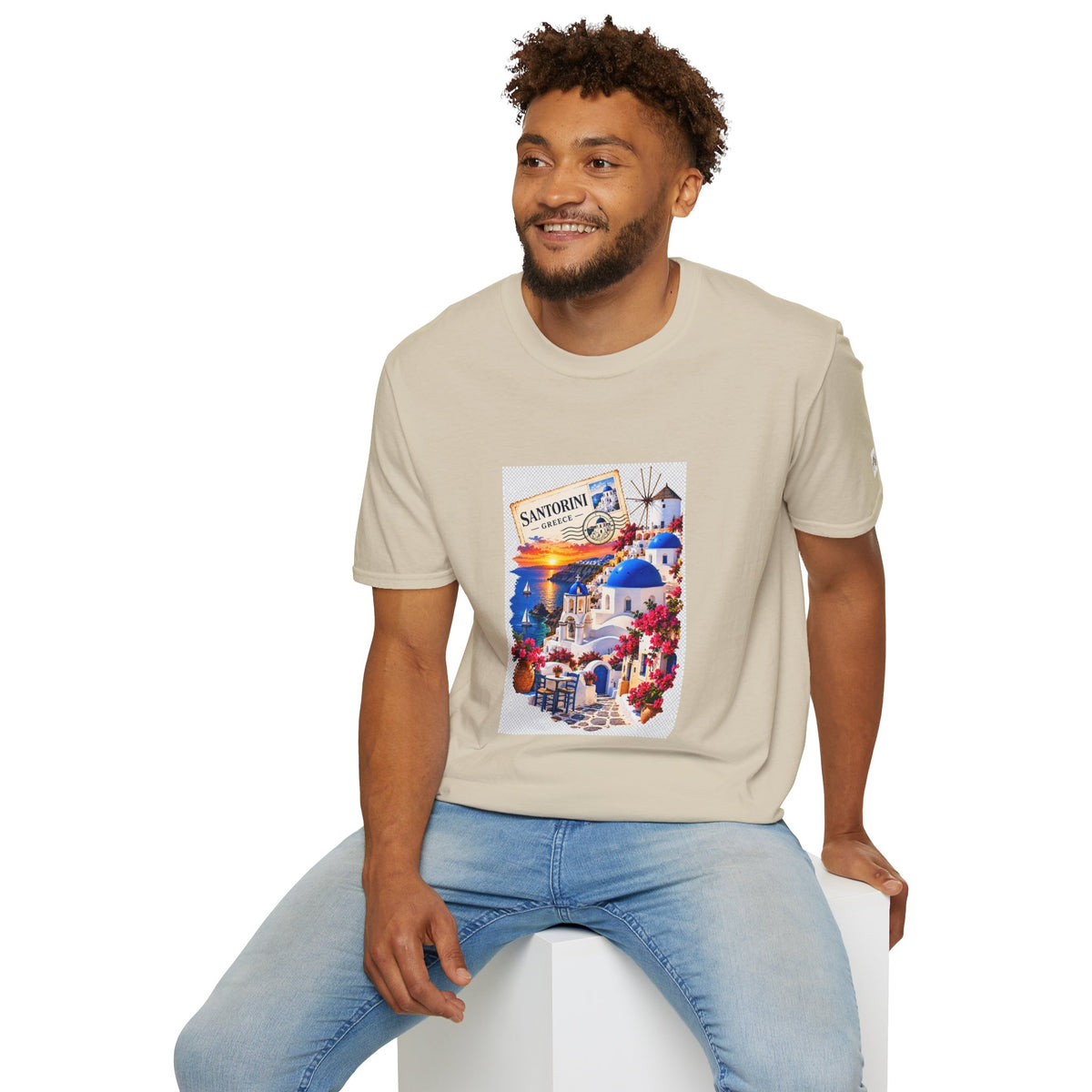 Santorini Greece Vintage Travel T-Shirt – Scenic Oia Sunset Poster Tee