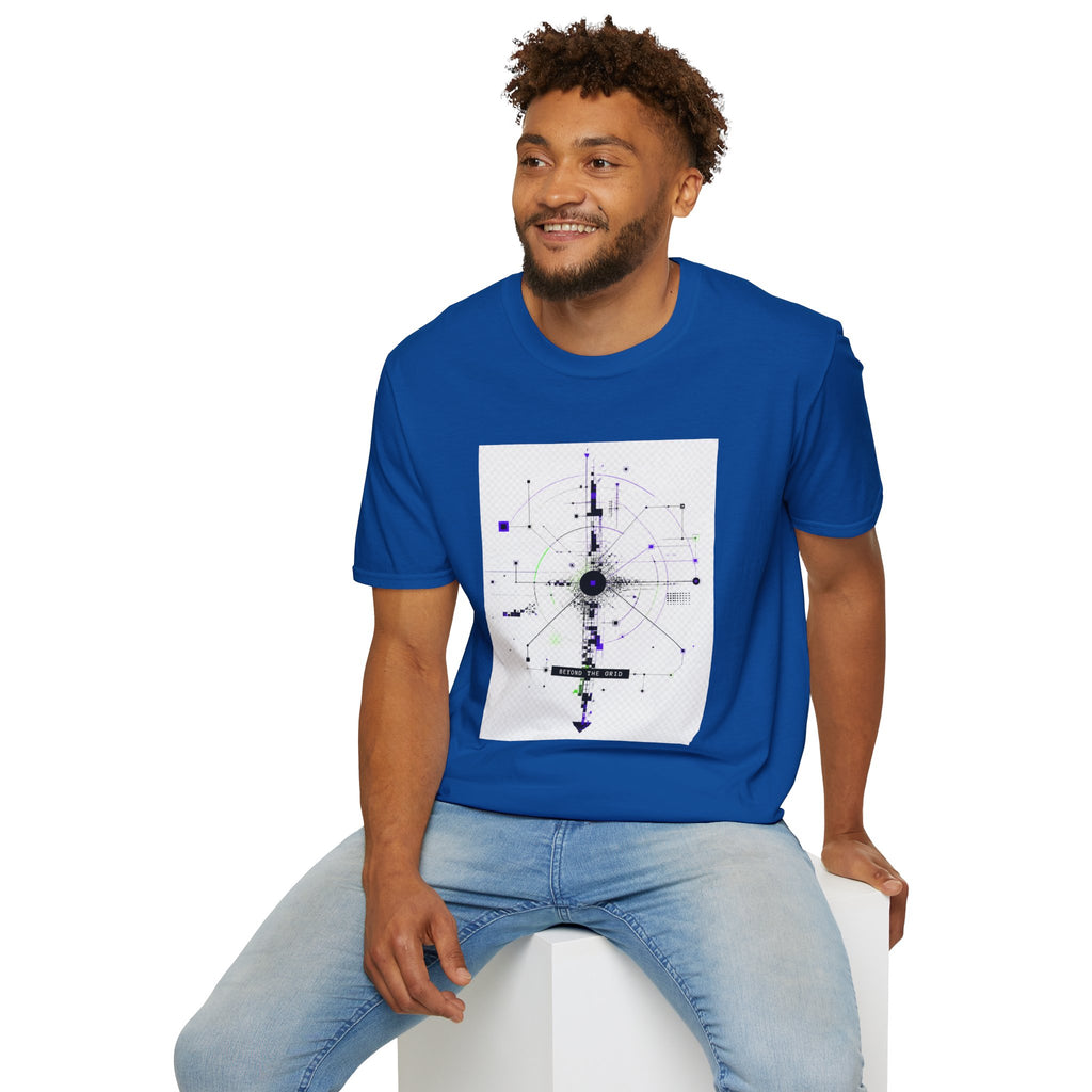 Abstract Tech Compass T-Shirt — Geometric Cyberpunk Graphic Tee