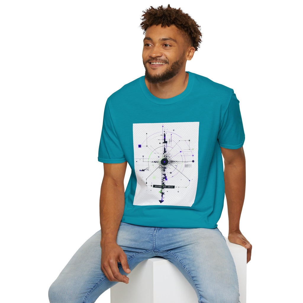 Abstract Tech Compass T-Shirt — Geometric Cyberpunk Graphic Tee