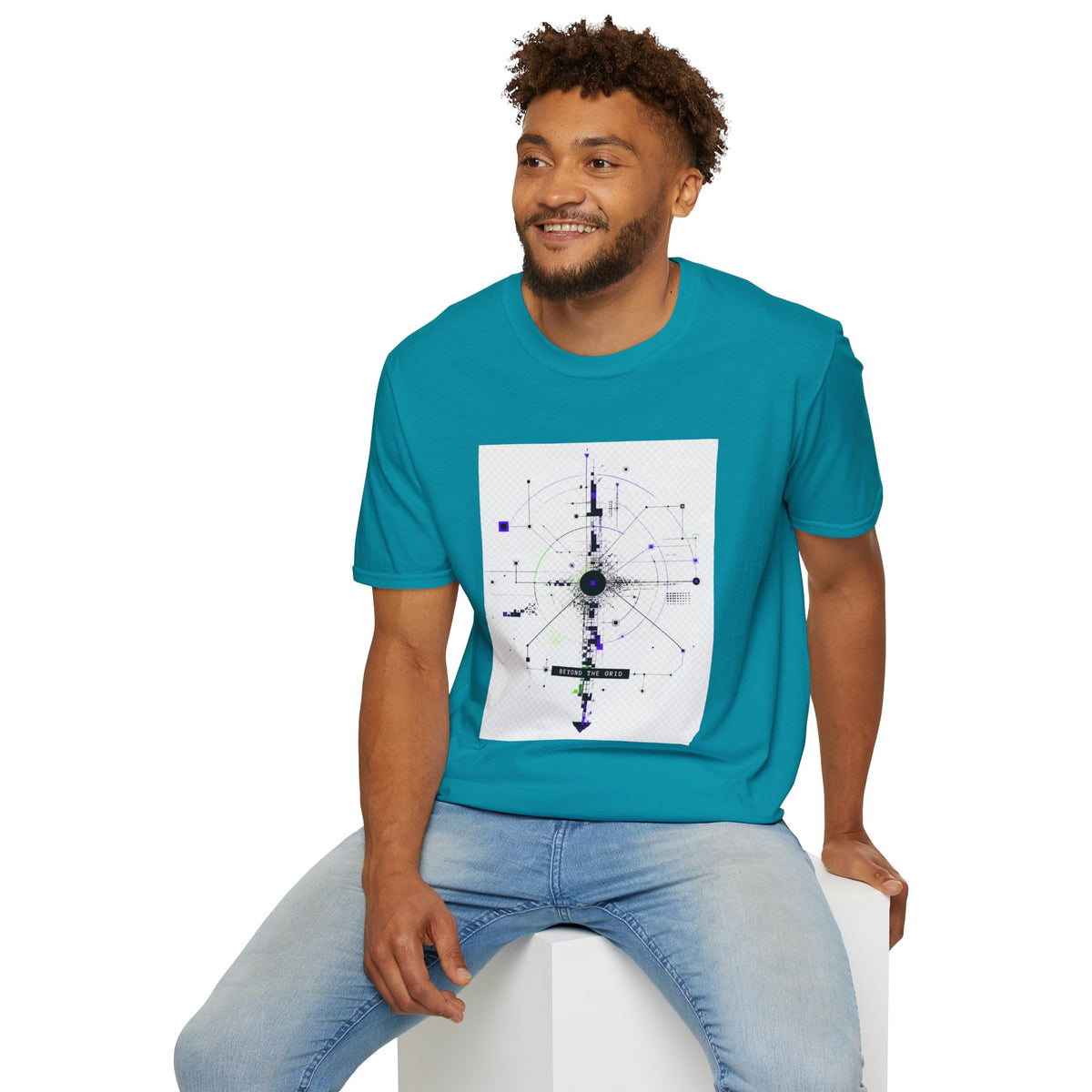 Abstract Tech Compass T-Shirt — Geometric Cyberpunk Graphic Tee