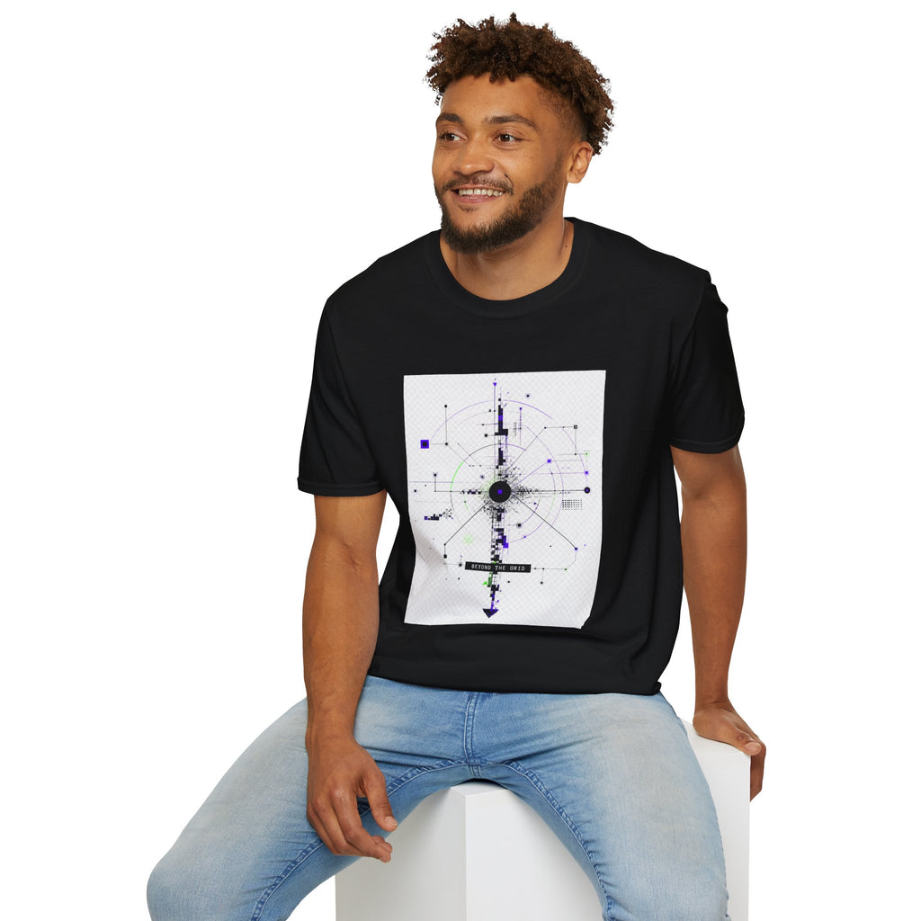 Abstract Tech Compass T-Shirt — Geometric Cyberpunk Graphic Tee