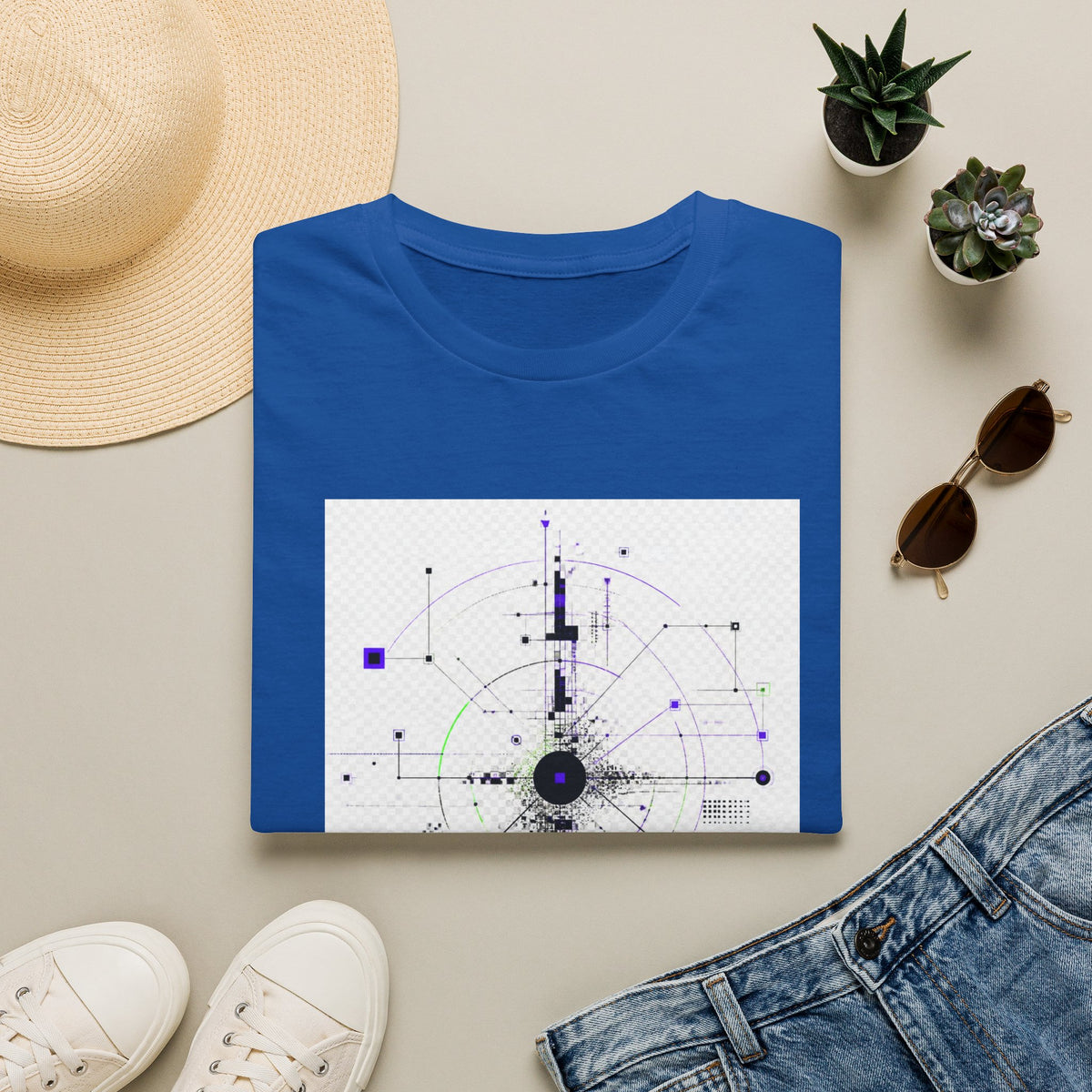 Abstract Tech Compass T-Shirt — Geometric Cyberpunk Graphic Tee