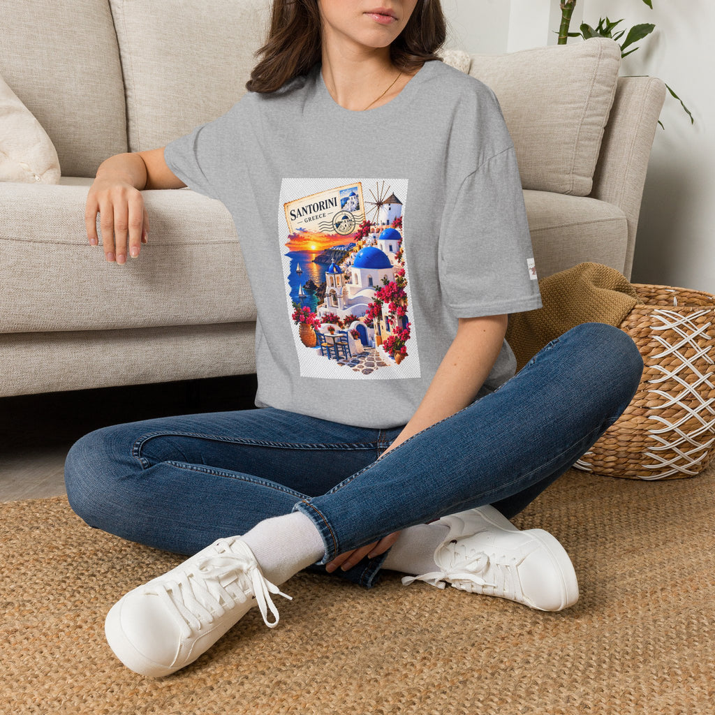 Santorini Greece Vintage Travel T-Shirt – Scenic Oia Sunset Poster Tee
