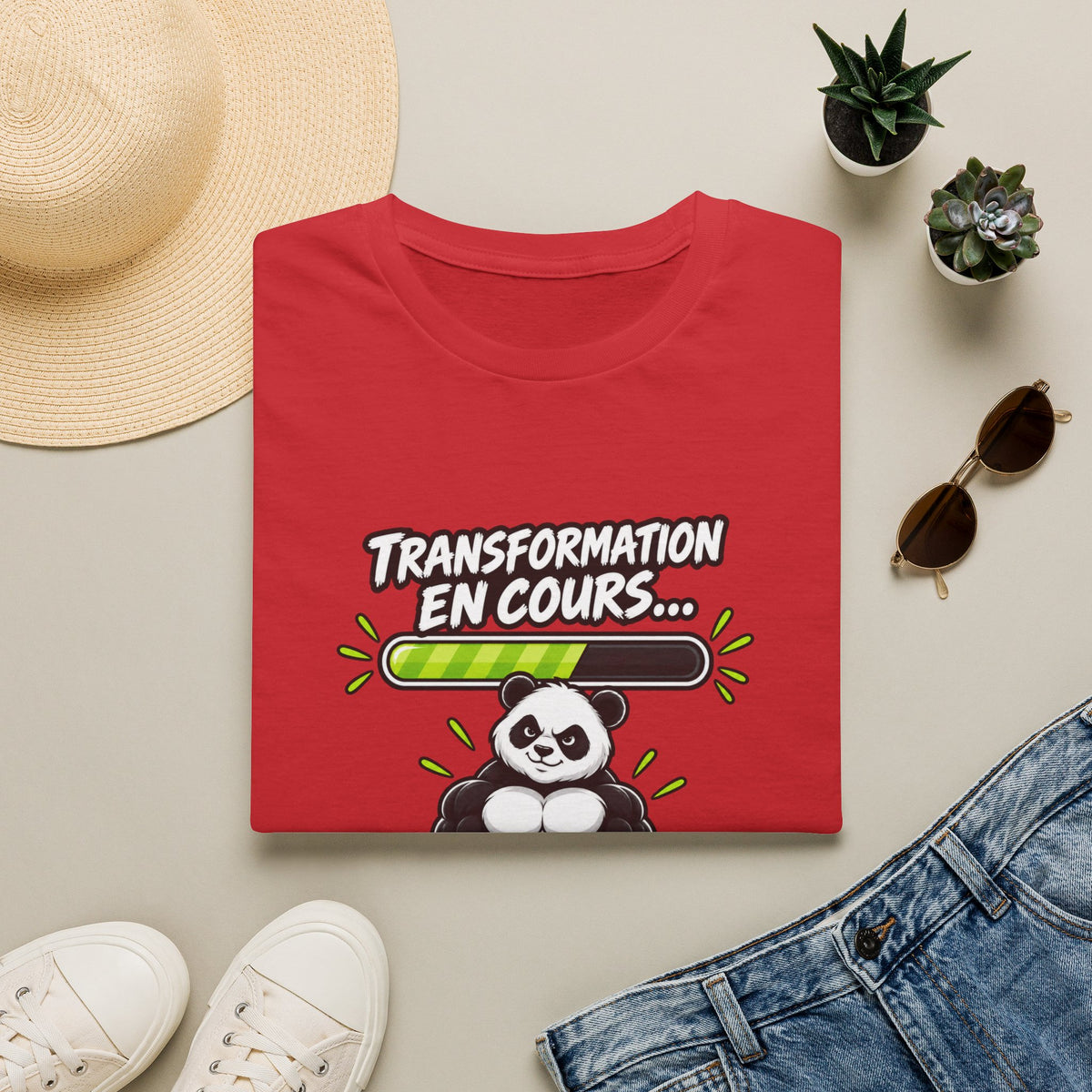 Transformation en cours T-Shirt — Funny Panda Workout Fitness Tee