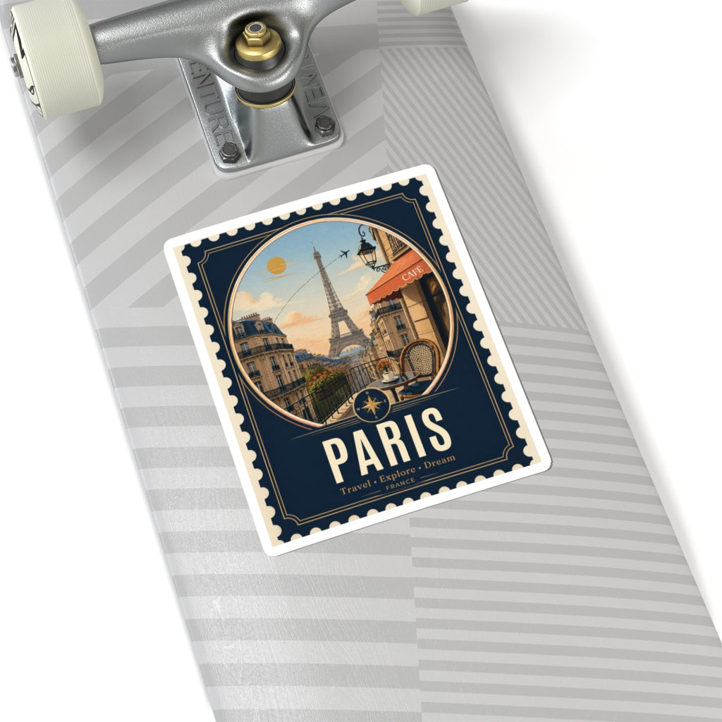 Paris Vintage Travel Sticker — Eiffel Tower Postage-Style Kiss-Cut