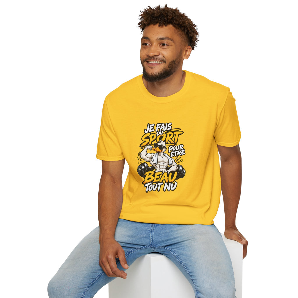 T-Shirt "Je Fais Sport Pour Être Beau Tout Nu" — Funny French Gym Graphic Tee