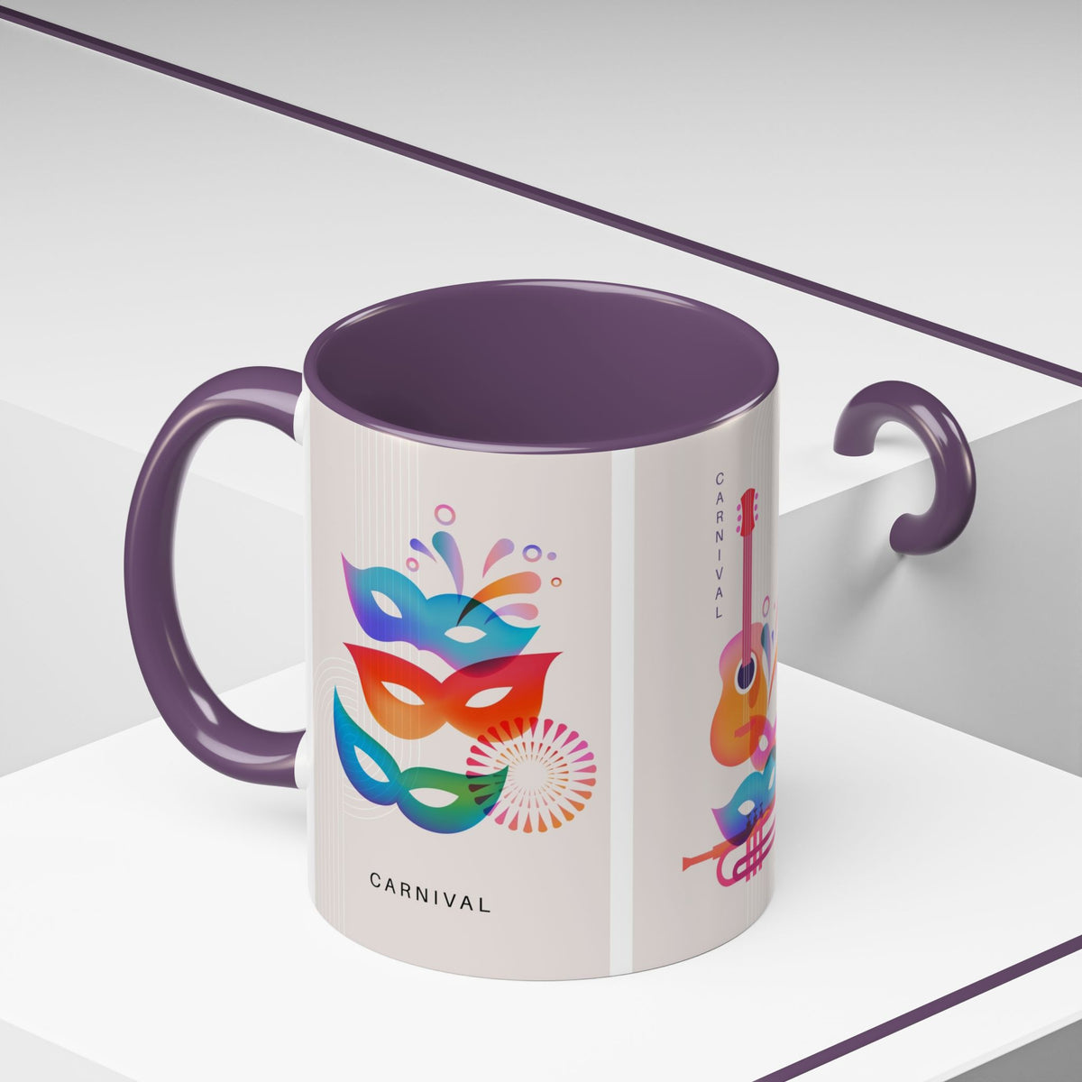 Carnival Music Accent Coffee Mug — Colorful Guitar & Mask 11/15oz