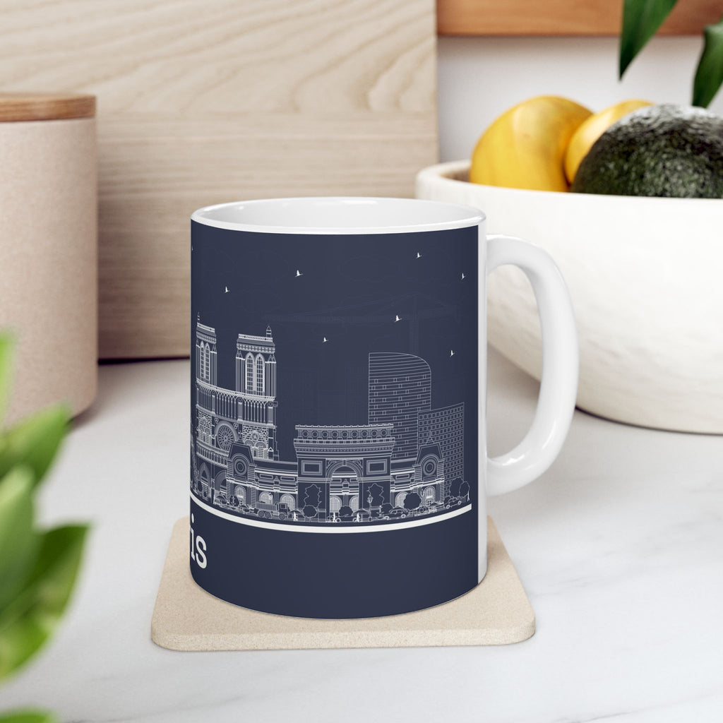 Paris Skyline Ceramic Mug – Nighttime Cityscape Coffee Cup (11oz & 15oz)