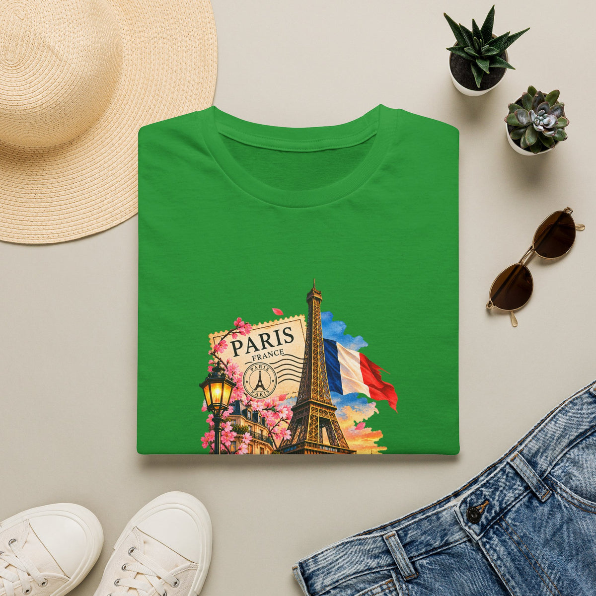 Paris Eiffel Tower Vintage Floral T-Shirt