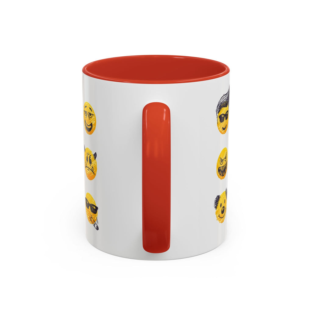 Emoji Faces Coffee Mug — Funny Yellow Emoji Pattern Accent Mug (11/15oz)