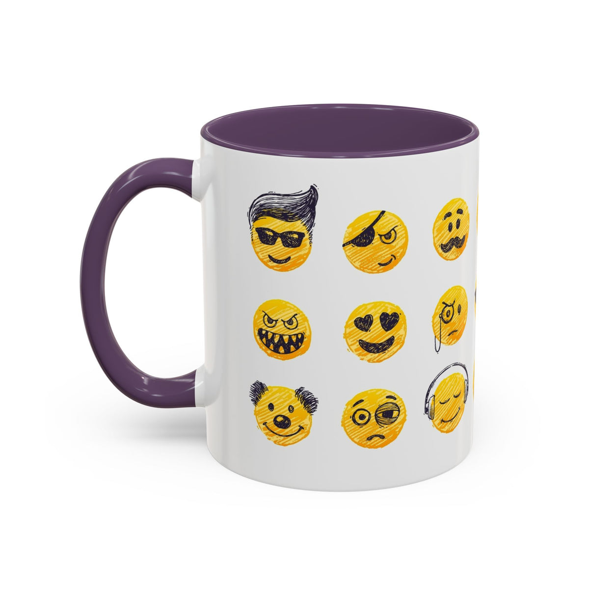 Emoji Faces Coffee Mug — Funny Yellow Emoji Pattern Accent Mug (11/15oz)