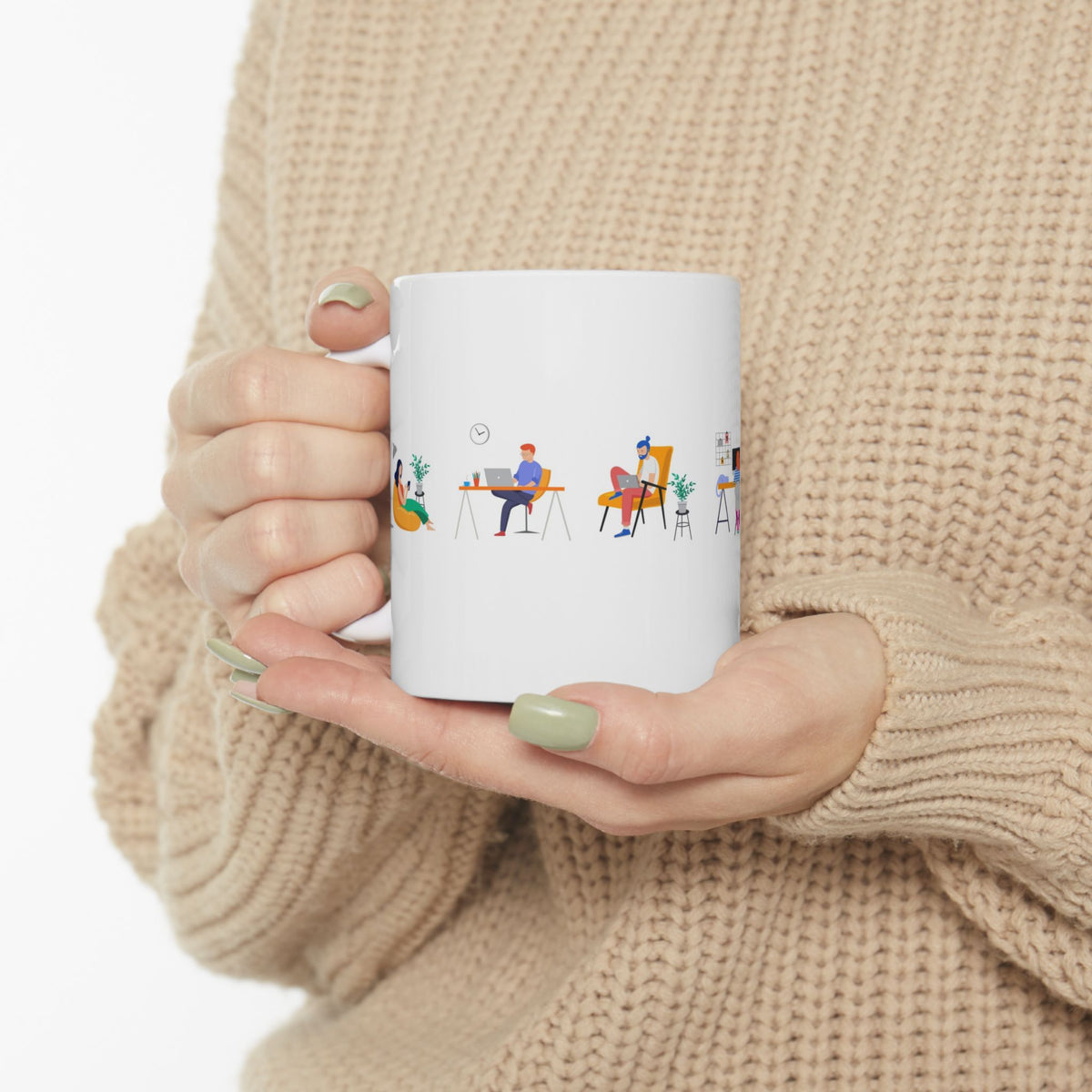 Work From Home Illustration Ceramic Mug – Cute Home Office Scenes (11oz/15oz)