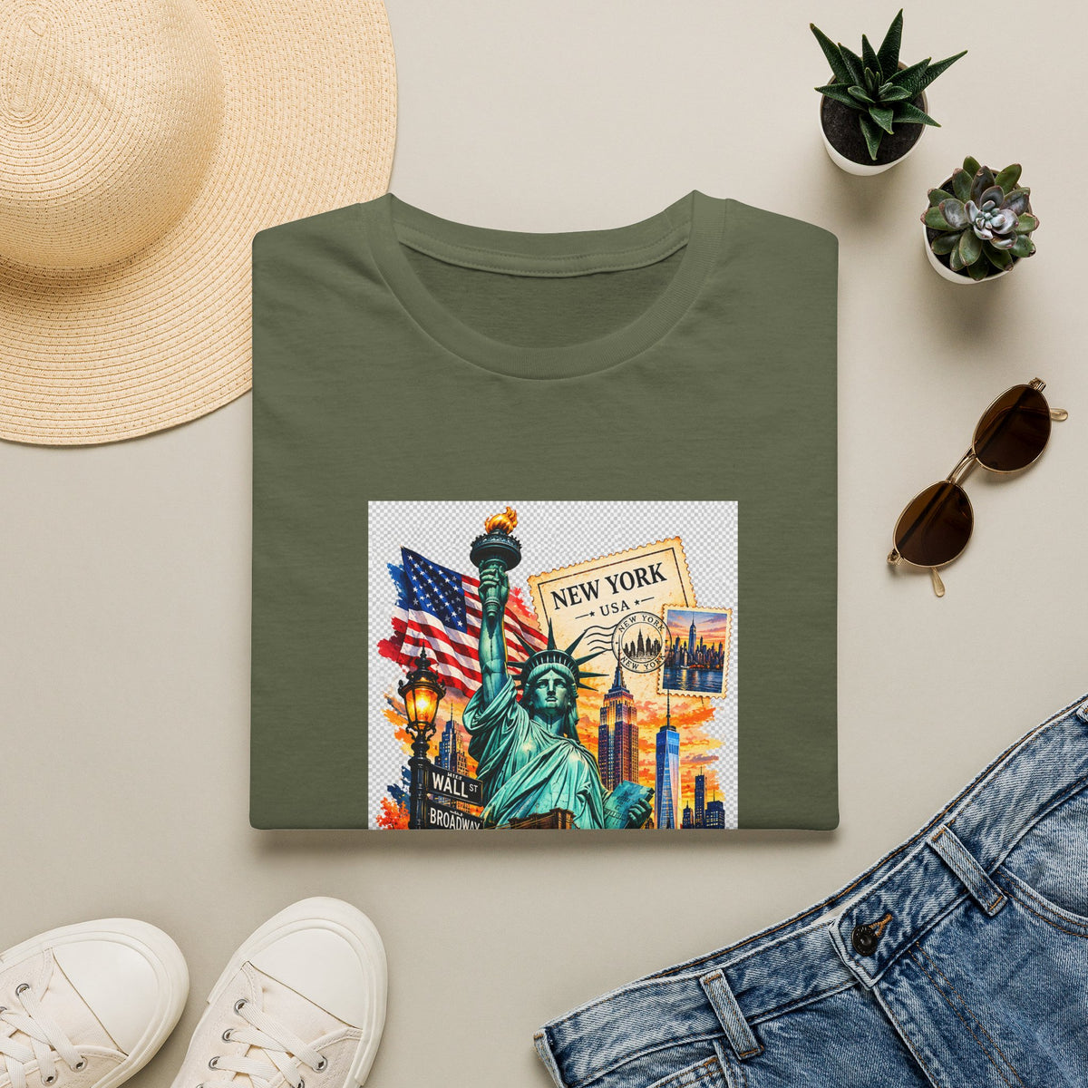 New York City Statue of Liberty Vintage Skyline T-Shirt