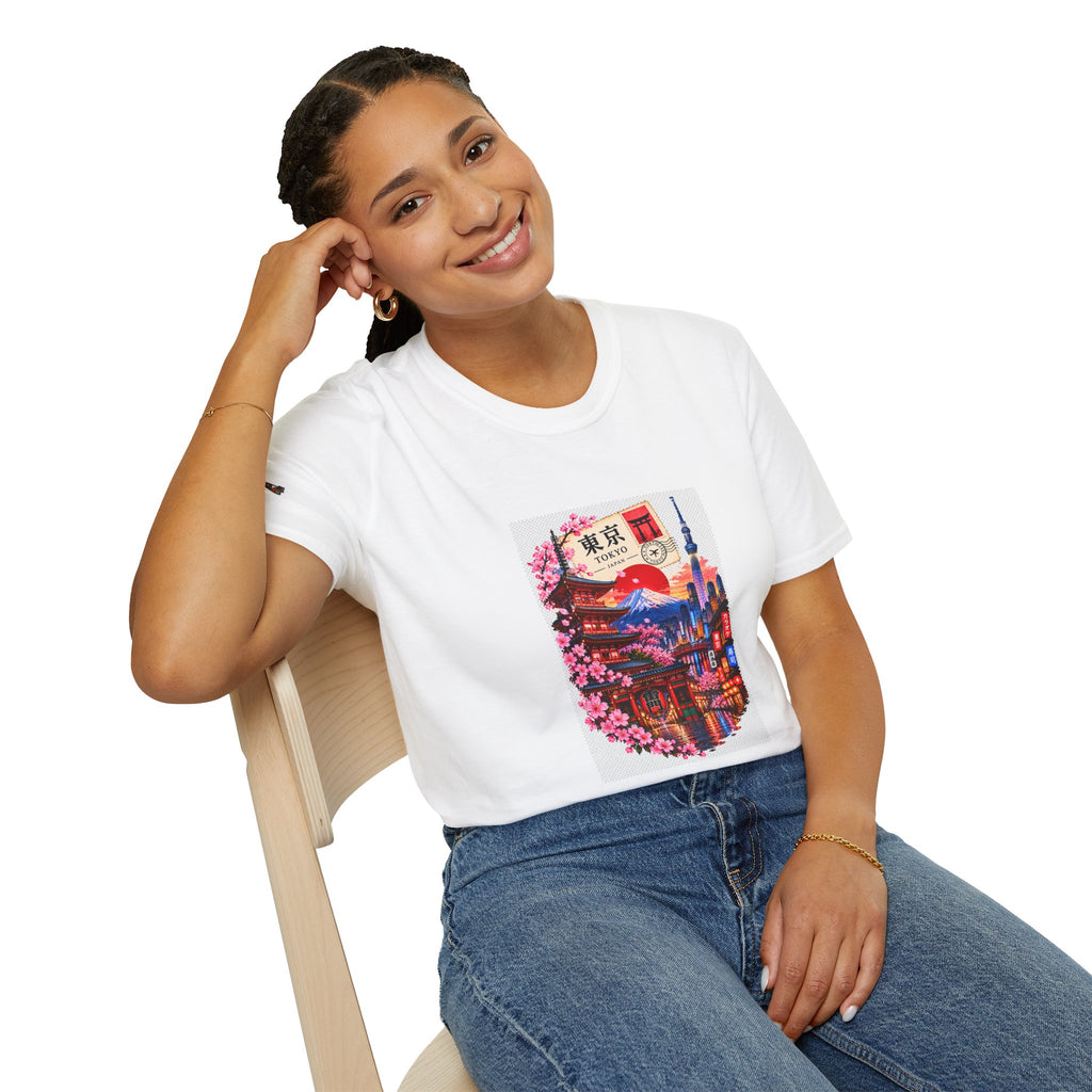 Tokyo Sakura Illustration T-Shirt — Vintage Mount Fuji & Cherry Blossom Graphic