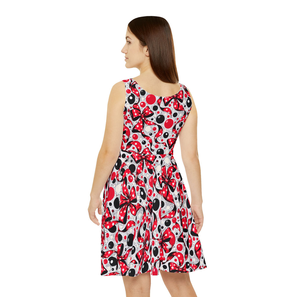 Red & Black Polka Dot Bow Skater Dress — Retro Pinup AOP Women's Dress