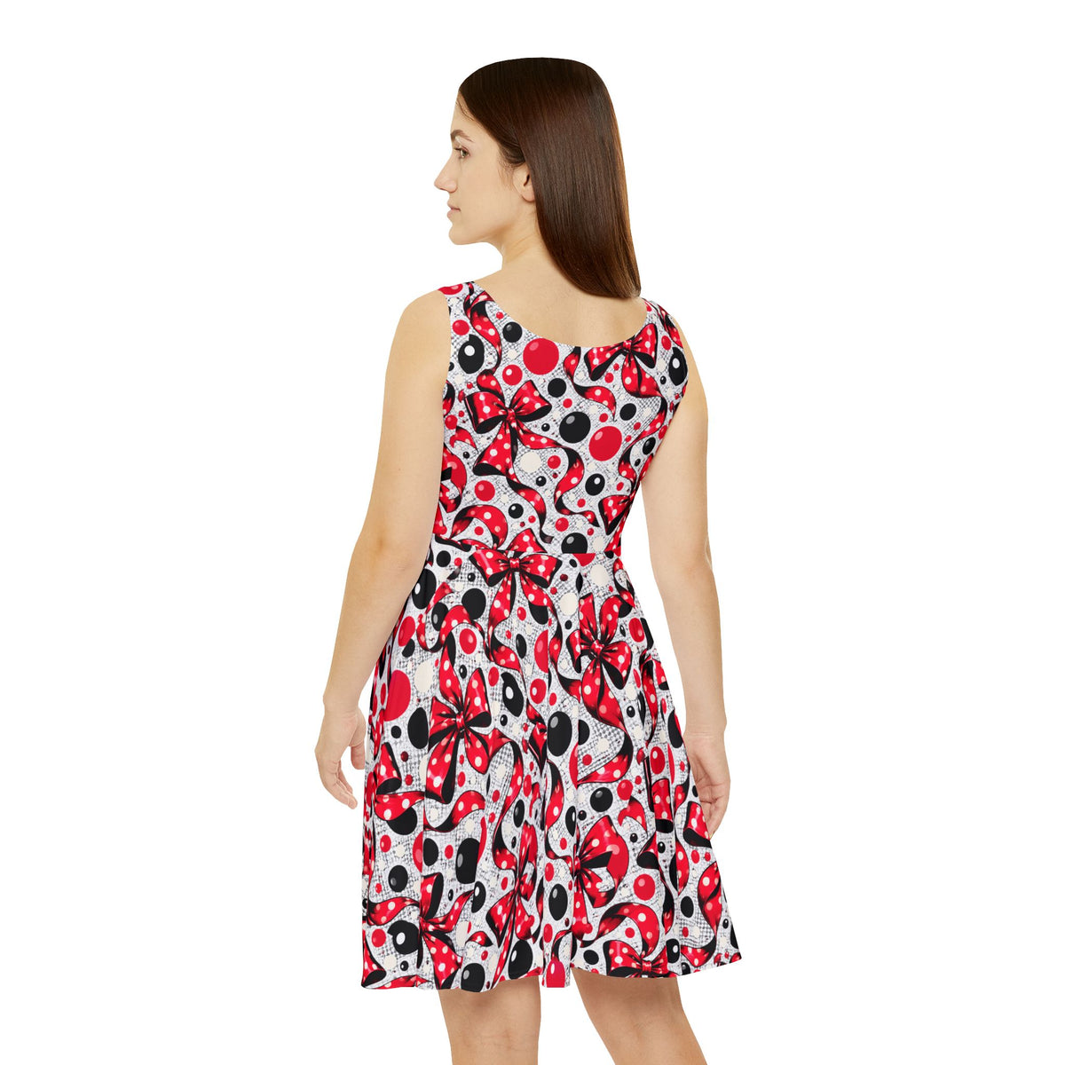 Red & Black Polka Dot Bow Skater Dress — Retro Pinup AOP Women's Dress
