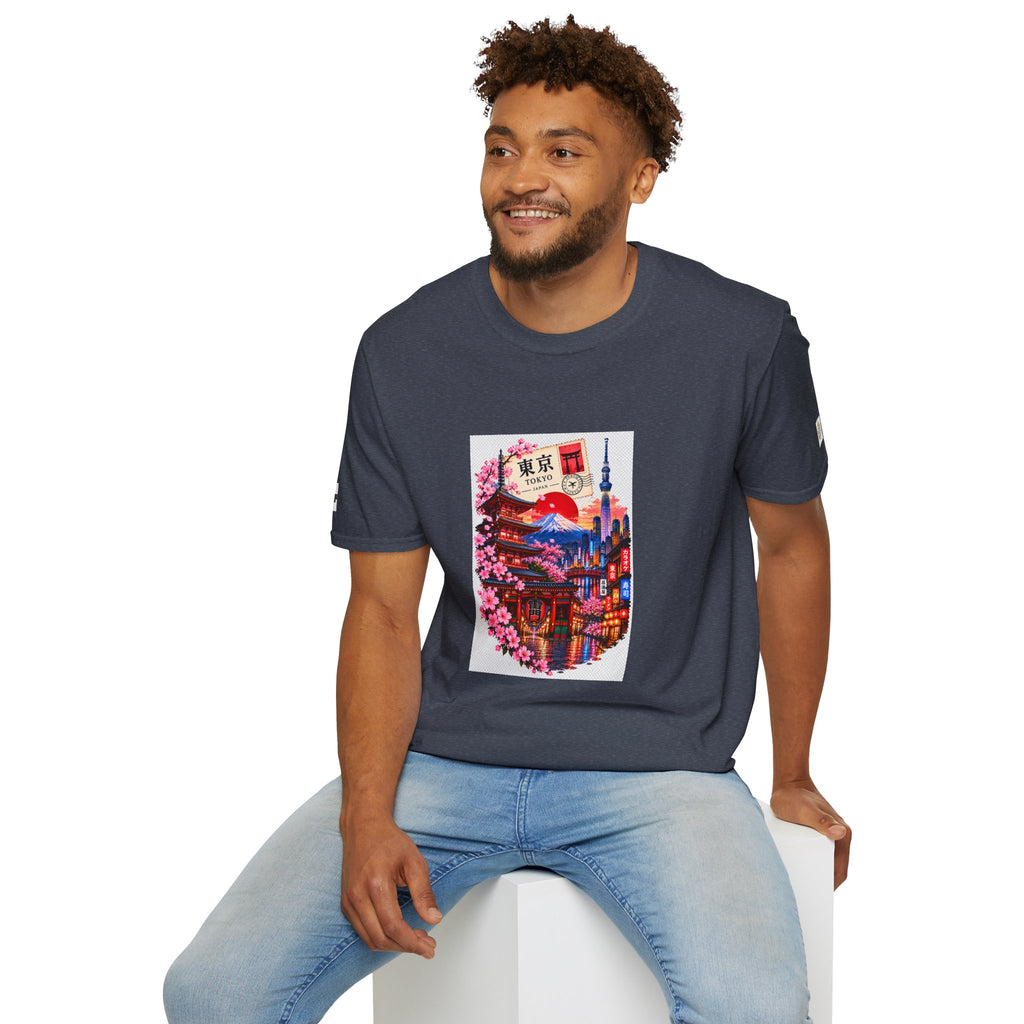 Tokyo Sakura Illustration T-Shirt — Vintage Mount Fuji & Cherry Blossom Graphic