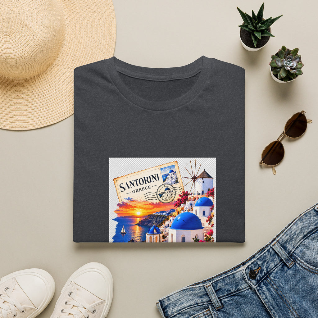Santorini Greece Vintage Travel T-Shirt – Scenic Oia Sunset Poster Tee