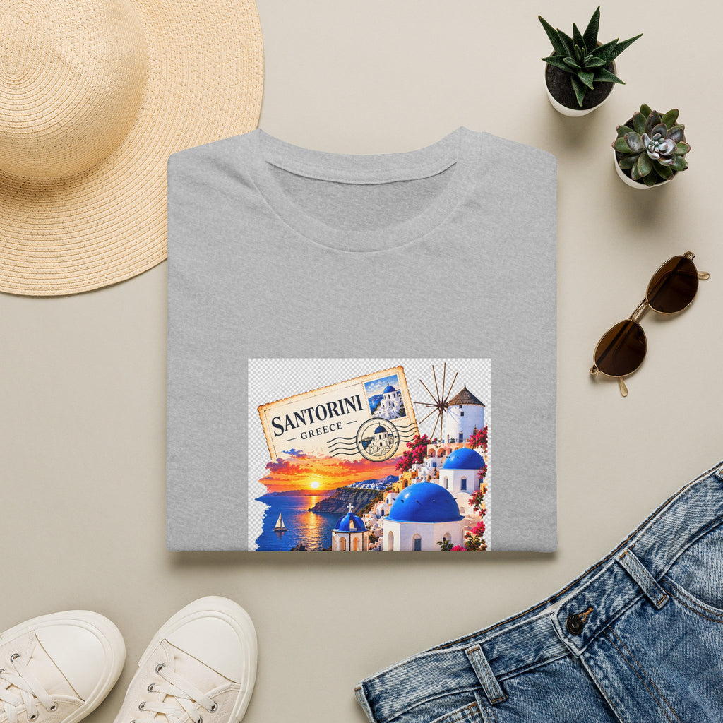 Santorini Greece Vintage Travel T-Shirt – Scenic Oia Sunset Poster Tee