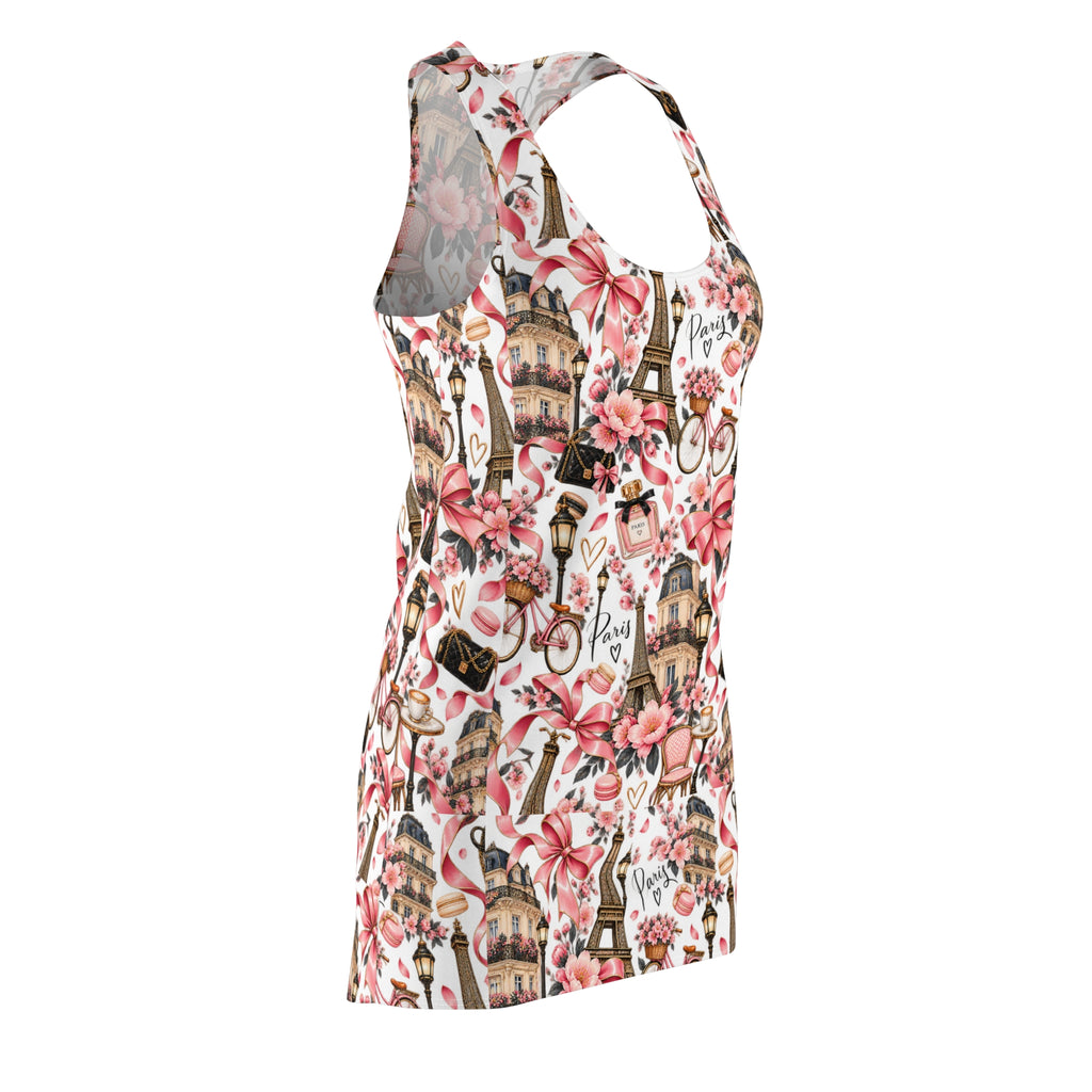 Paris Floral Racerback Dress — Eiffel Tower & Bicycle All-Over Print