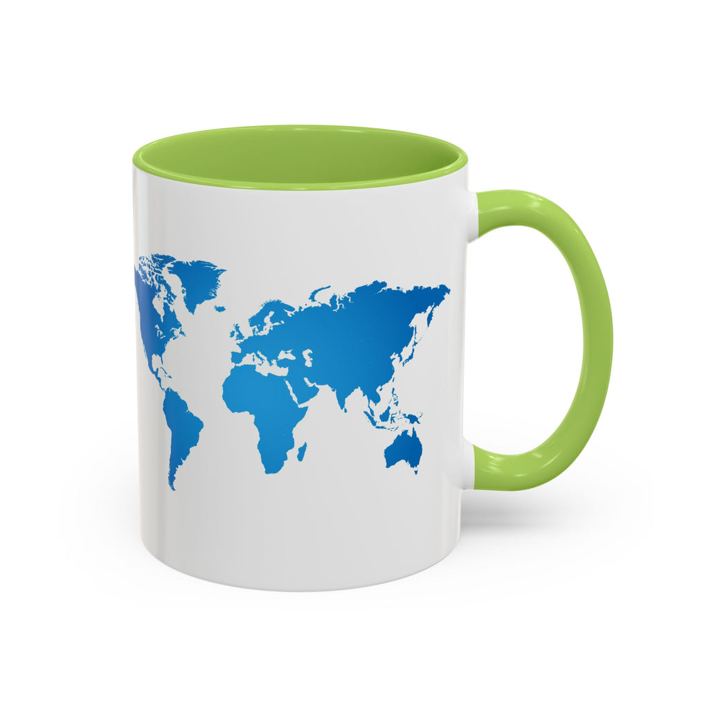 World Map Accent Coffee Mug — Illustrated Italy & Blue World Map Travel Mug (11/15oz)