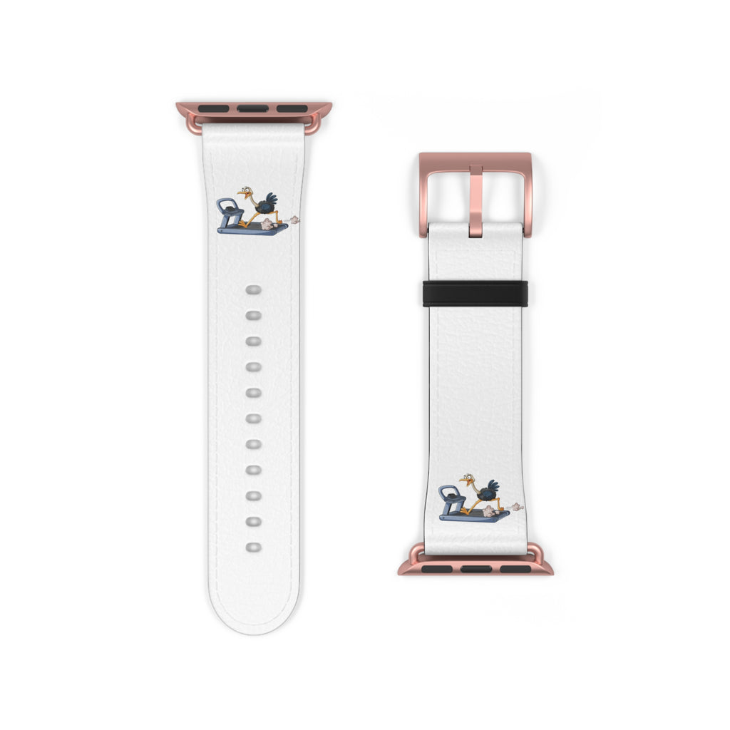 White Leather Watch Band with Minimal Dog on Skateboard Design