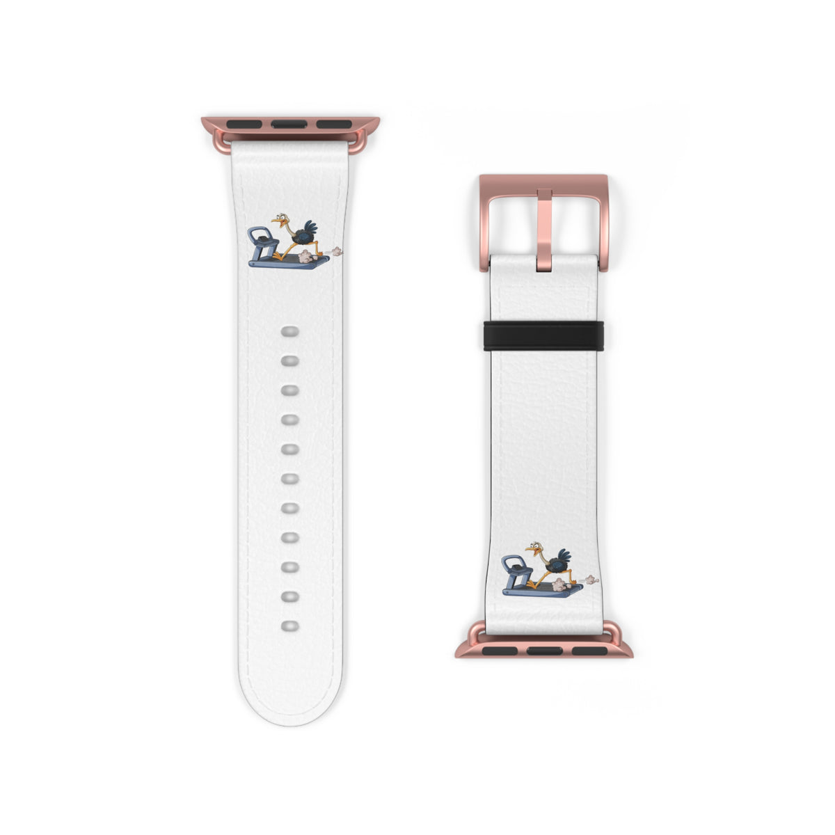 White Leather Watch Band with Minimal Dog on Skateboard Design