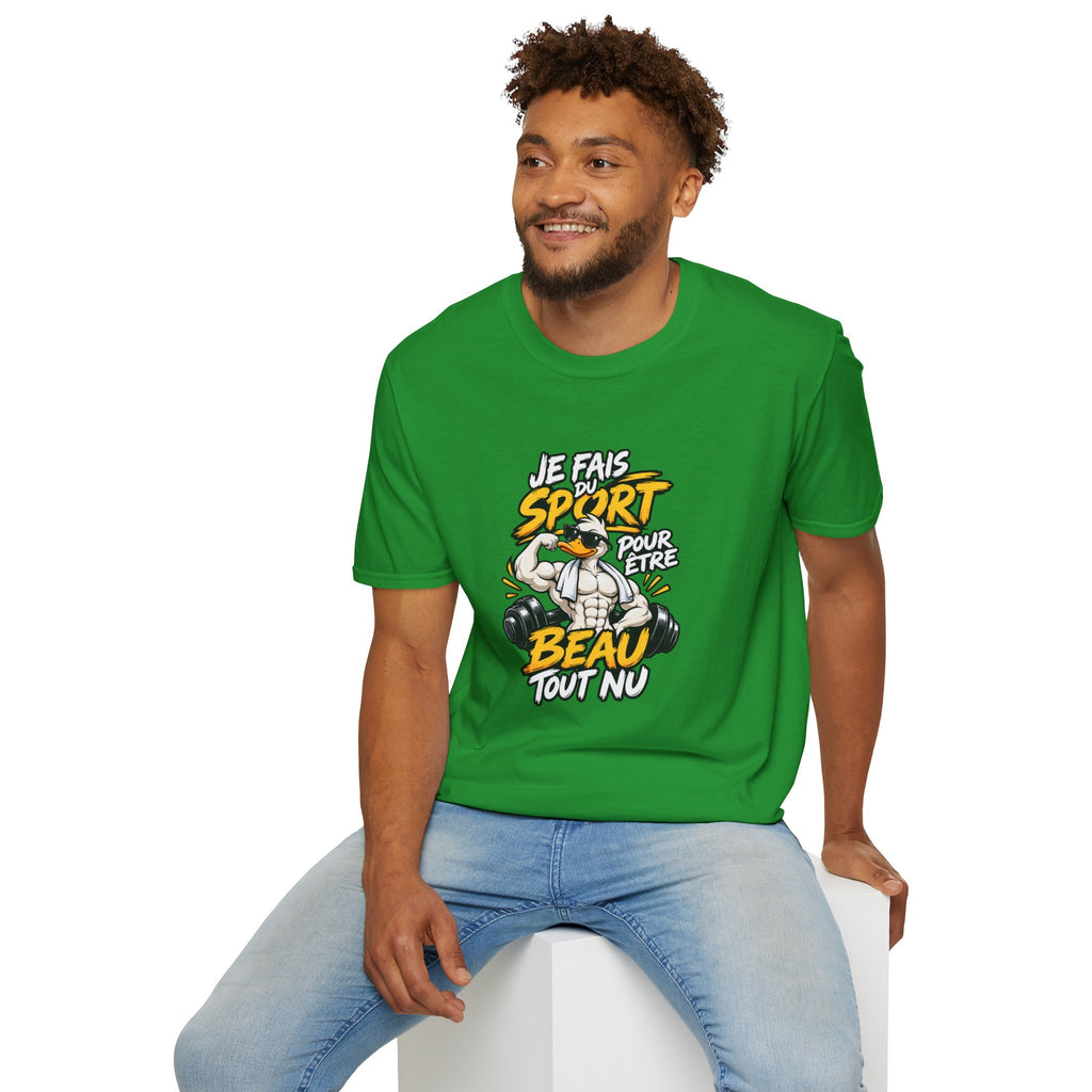 T-Shirt "Je Fais Sport Pour Être Beau Tout Nu" — Funny French Gym Graphic Tee