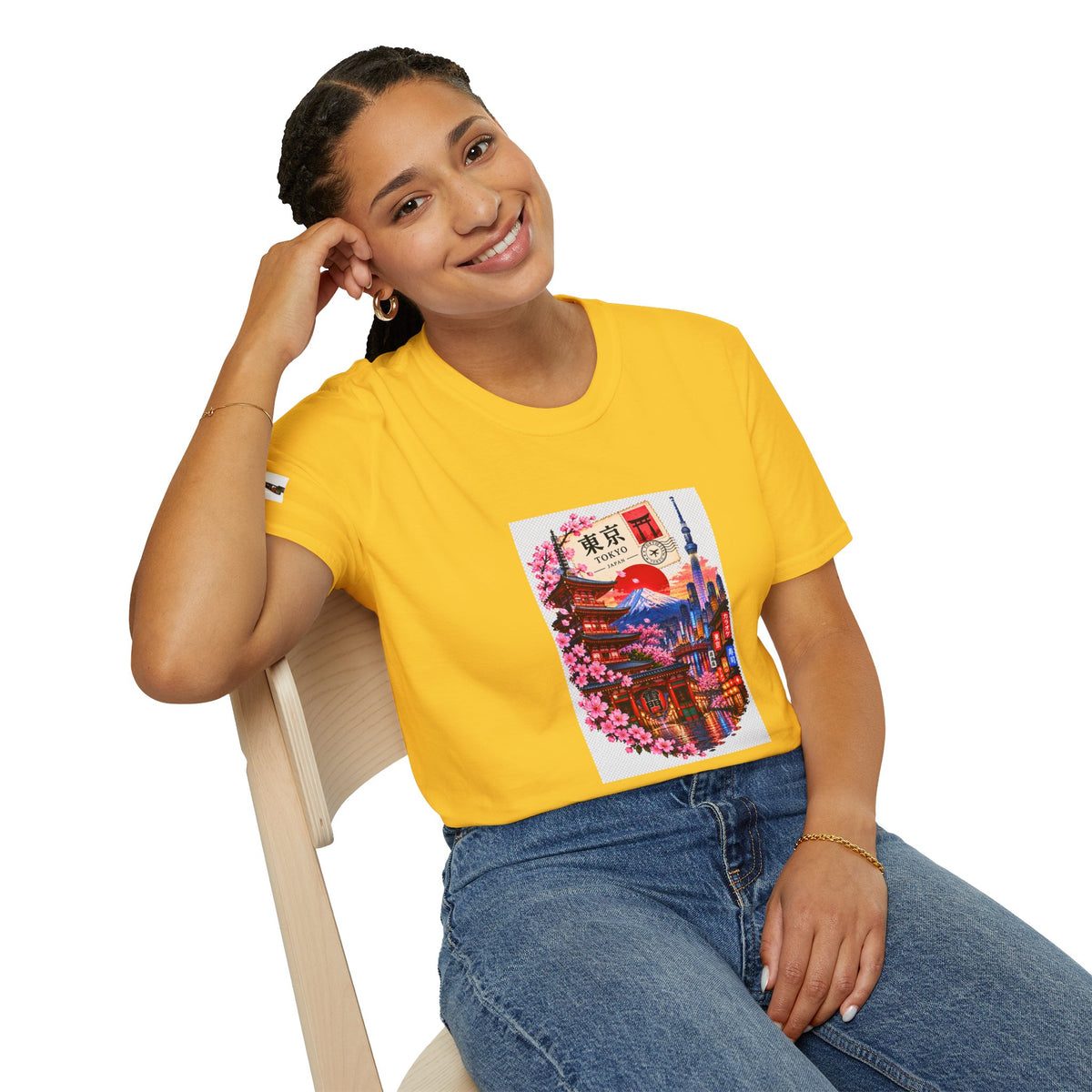 Tokyo Sakura Illustration T-Shirt — Vintage Mount Fuji & Cherry Blossom Graphic
