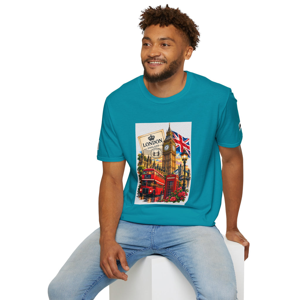 London Vintage Collage T-Shirt — Big Ben, Red Bus & Union Jack Tee